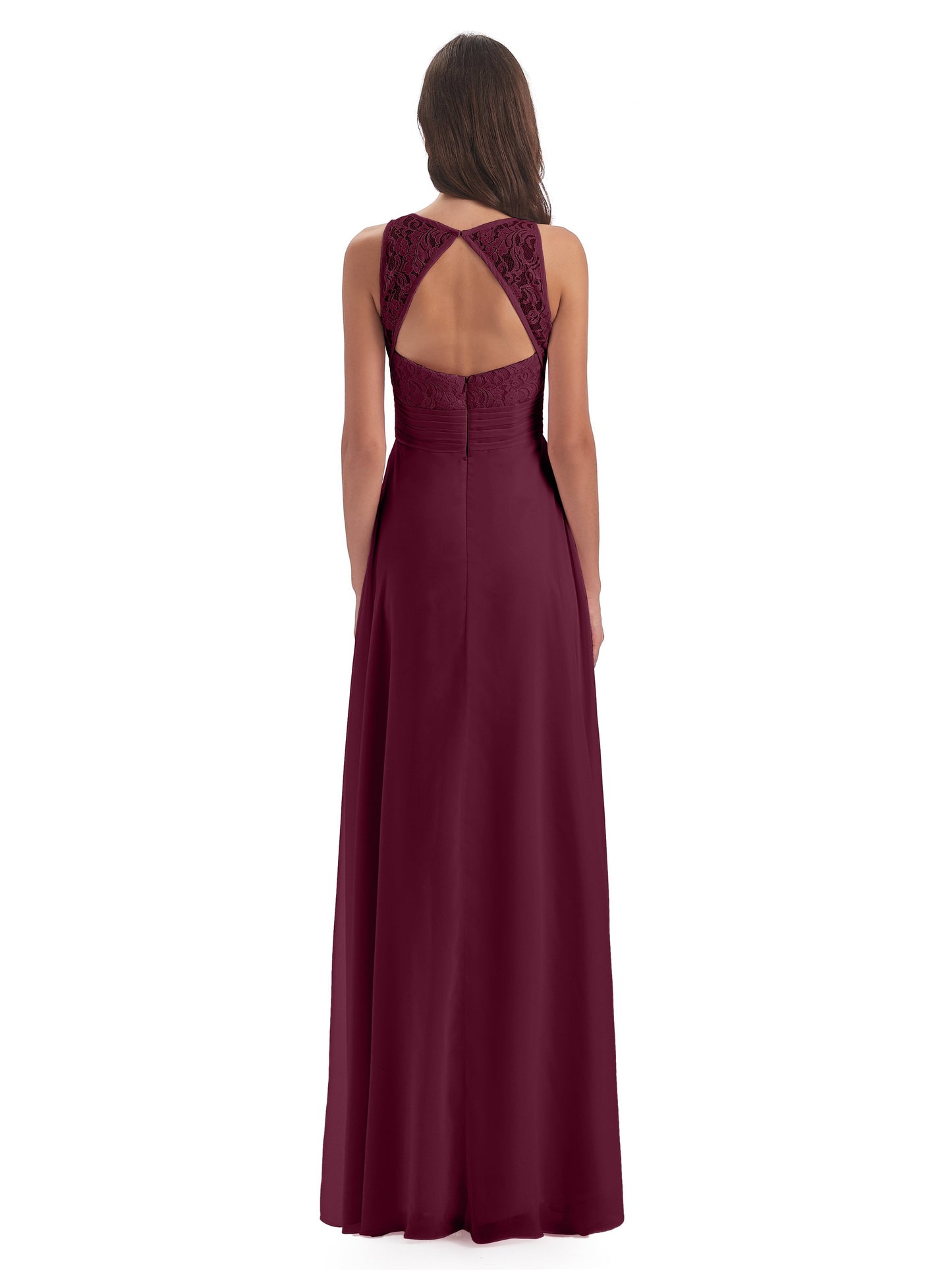 Holland Sheath Floor Length Keyhole Lace Bridesmaid Dresses