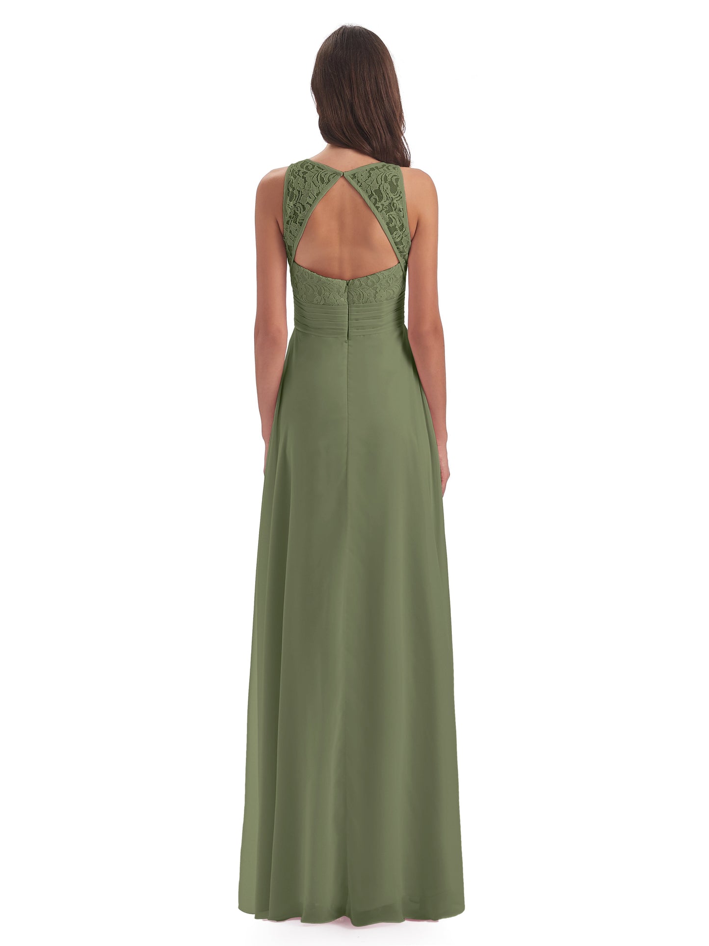 Holland Sheath Floor Length Keyhole Lace Bridesmaid Dresses