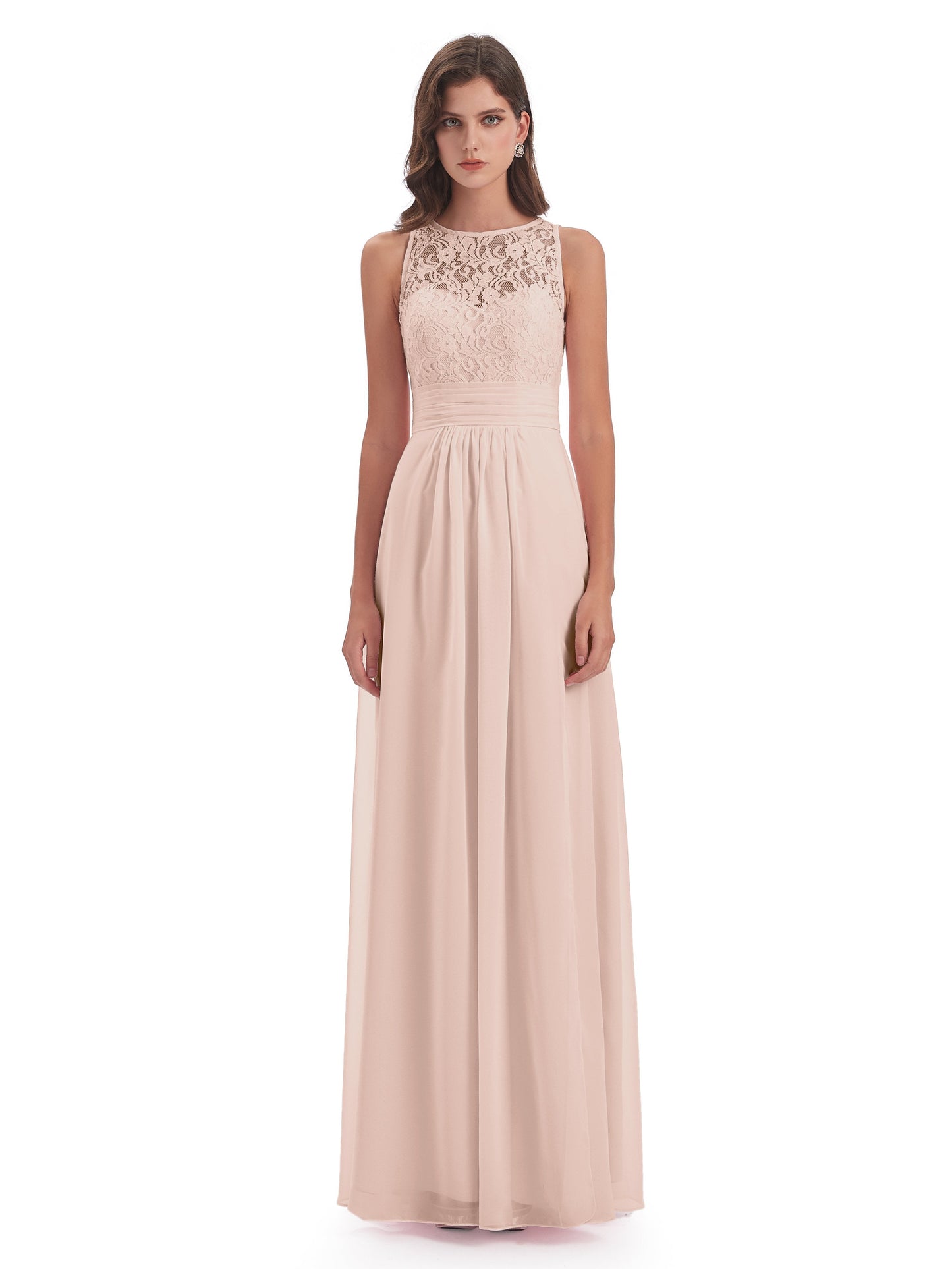 Holland Sheath Floor Length Keyhole Lace Bridesmaid Dresses