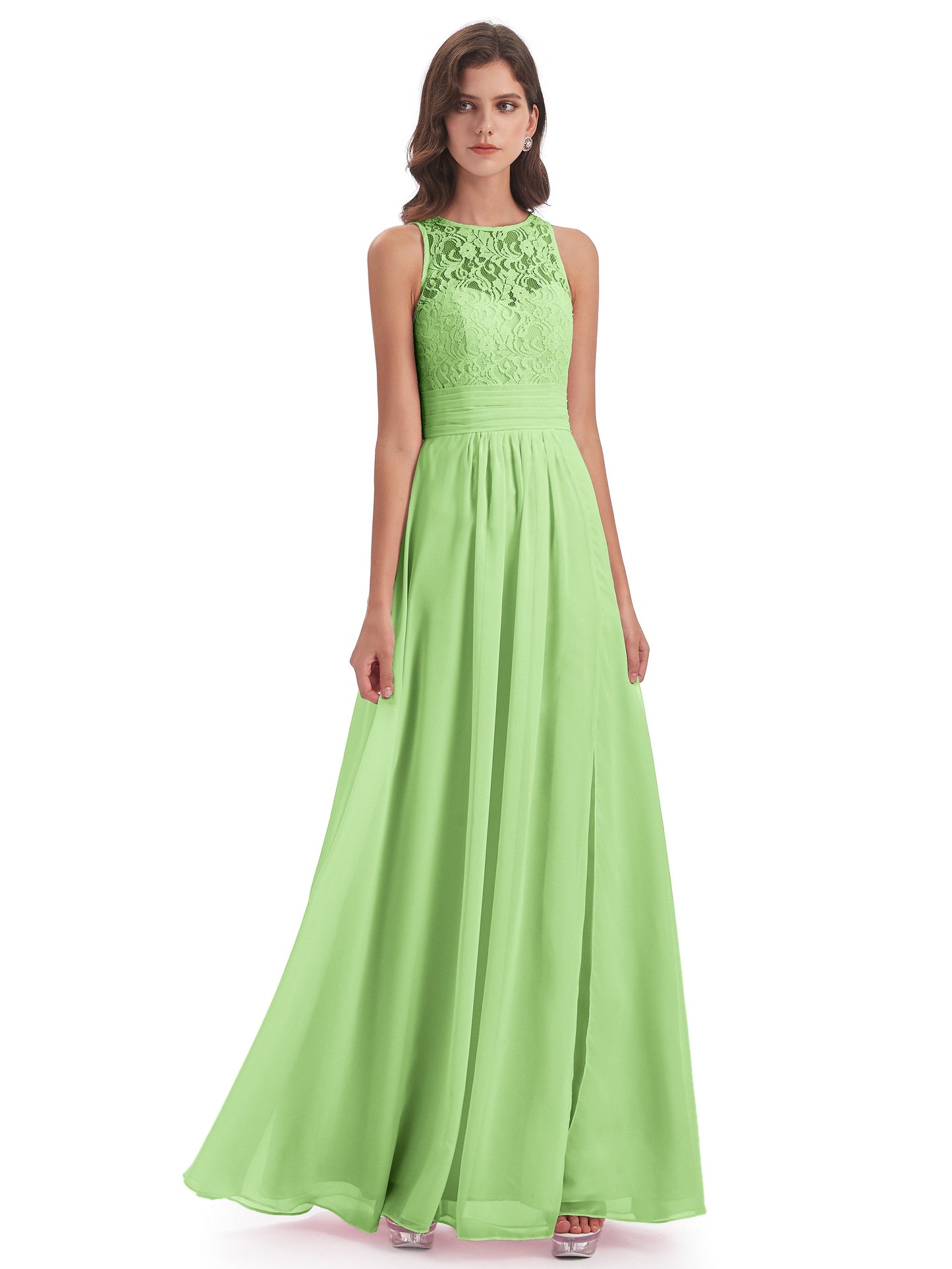 Holland Sheath Floor Length Keyhole Lace Bridesmaid Dresses