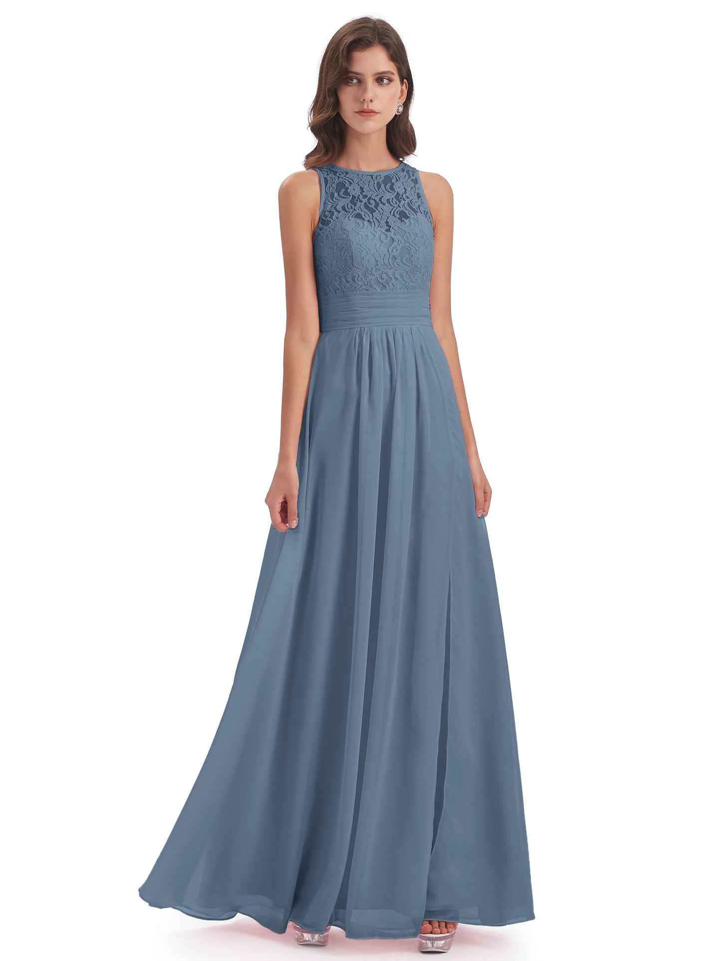 Holland Sheath Floor Length Keyhole Lace Bridesmaid Dresses