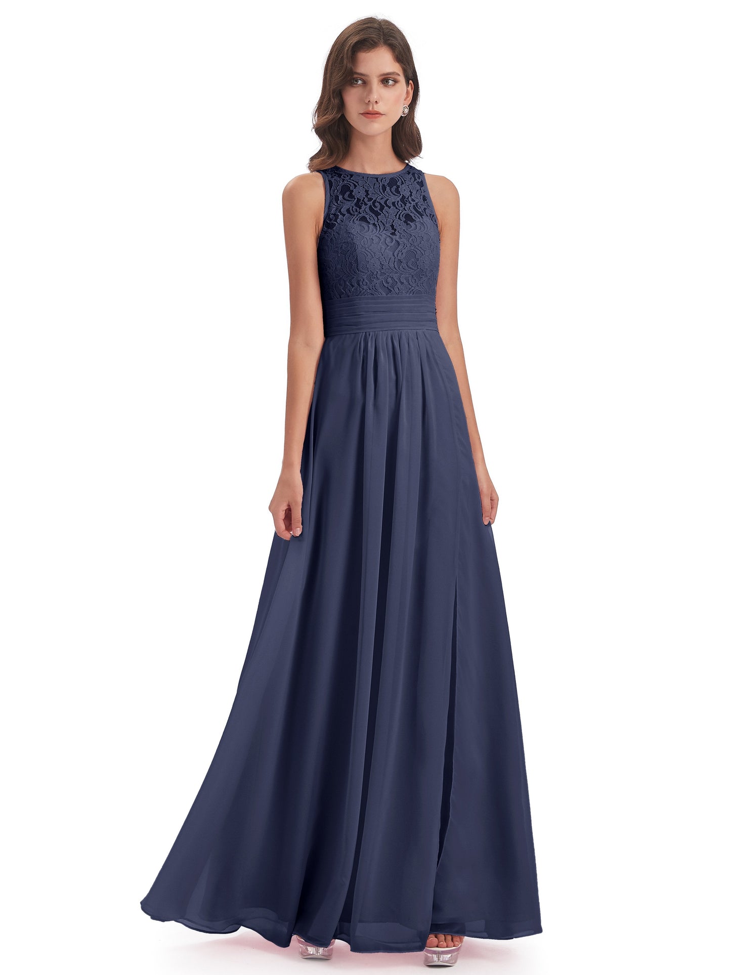 Holland Sheath Floor Length Keyhole Lace Bridesmaid Dresses