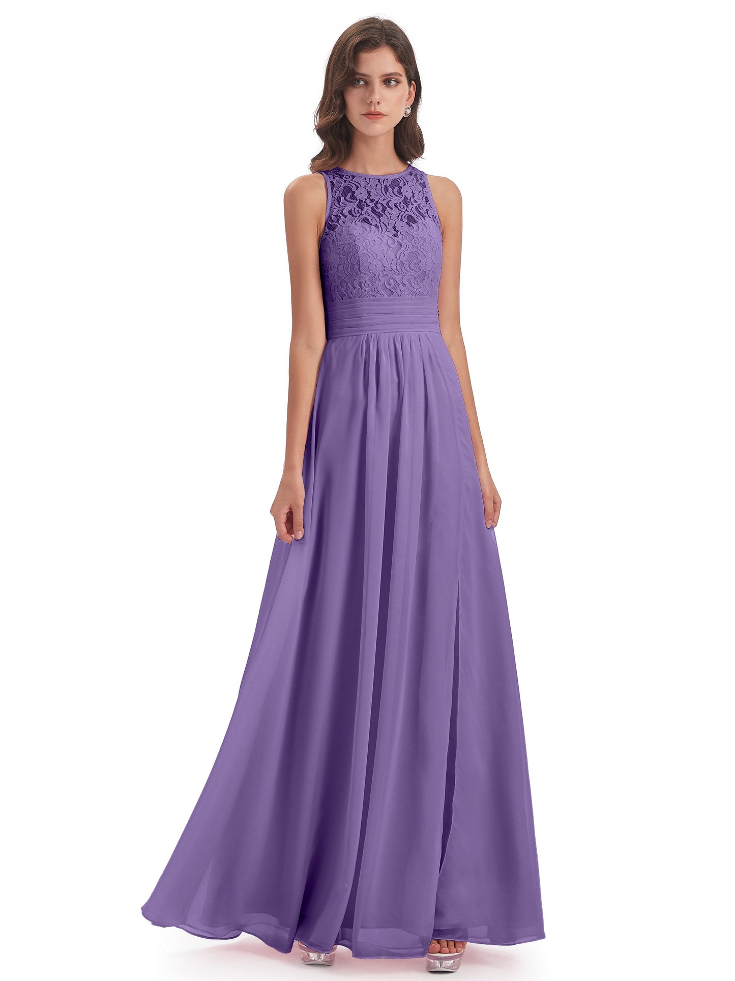 Holland Sheath Floor Length Keyhole Lace Bridesmaid Dresses