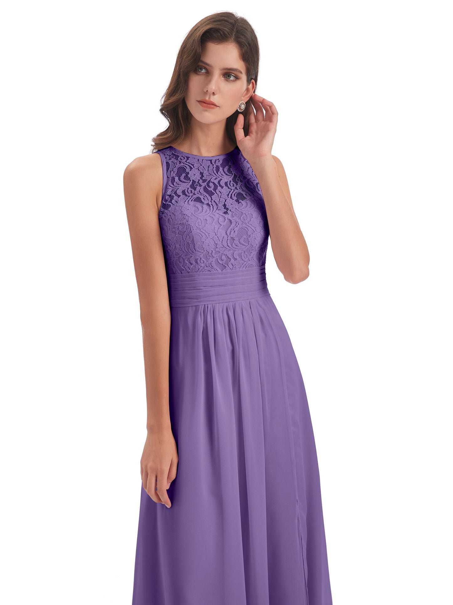 Holland Sheath Floor Length Keyhole Lace Bridesmaid Dresses