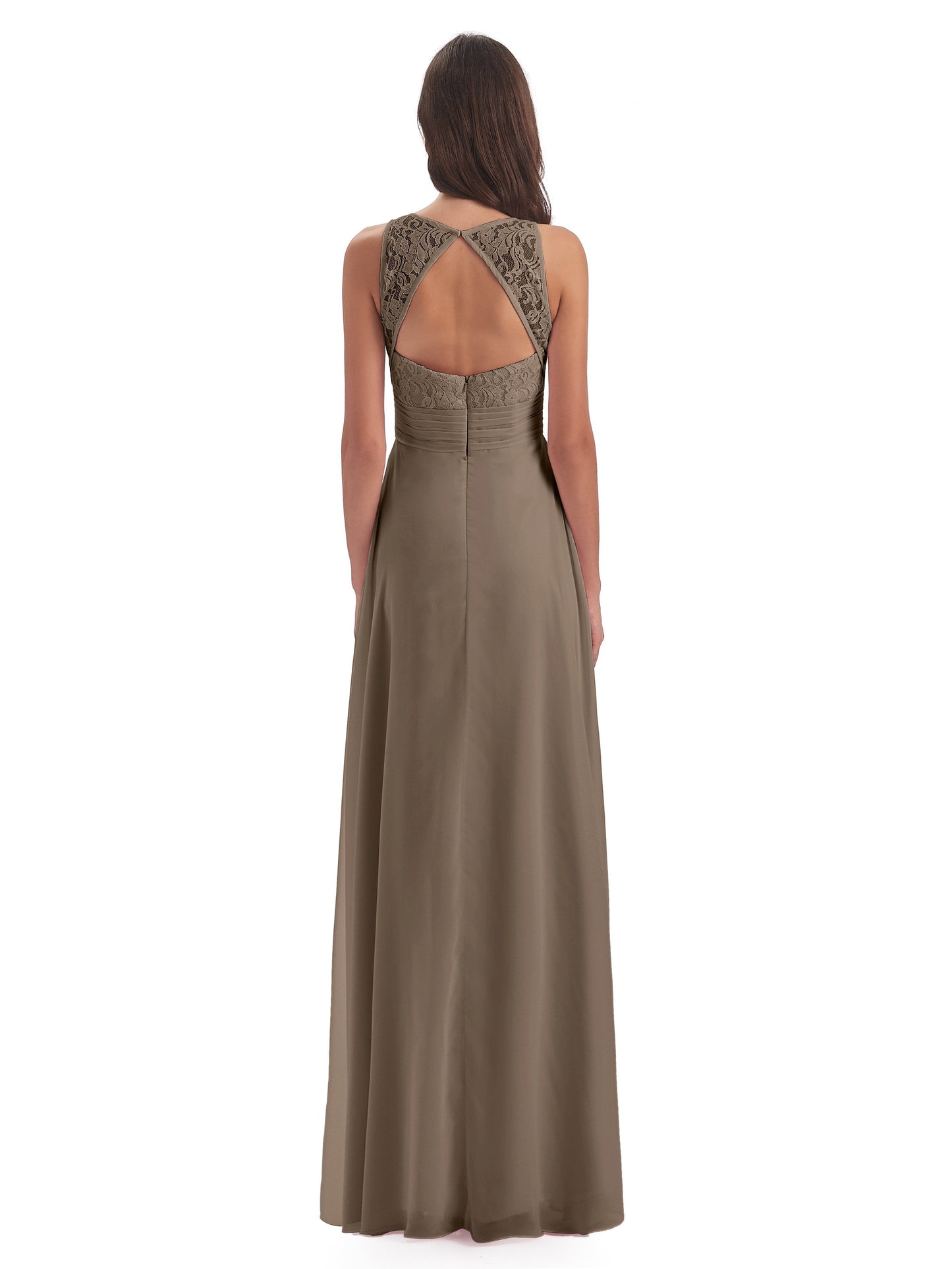 Holland Sheath Floor Length Keyhole Lace Bridesmaid Dresses
