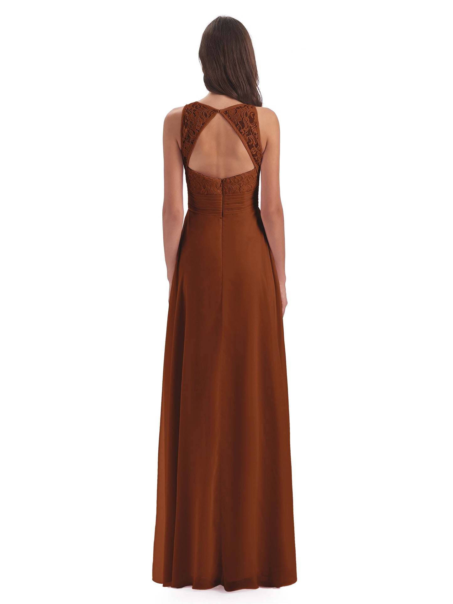 Holland Sheath Floor Length Keyhole Lace Bridesmaid Dresses