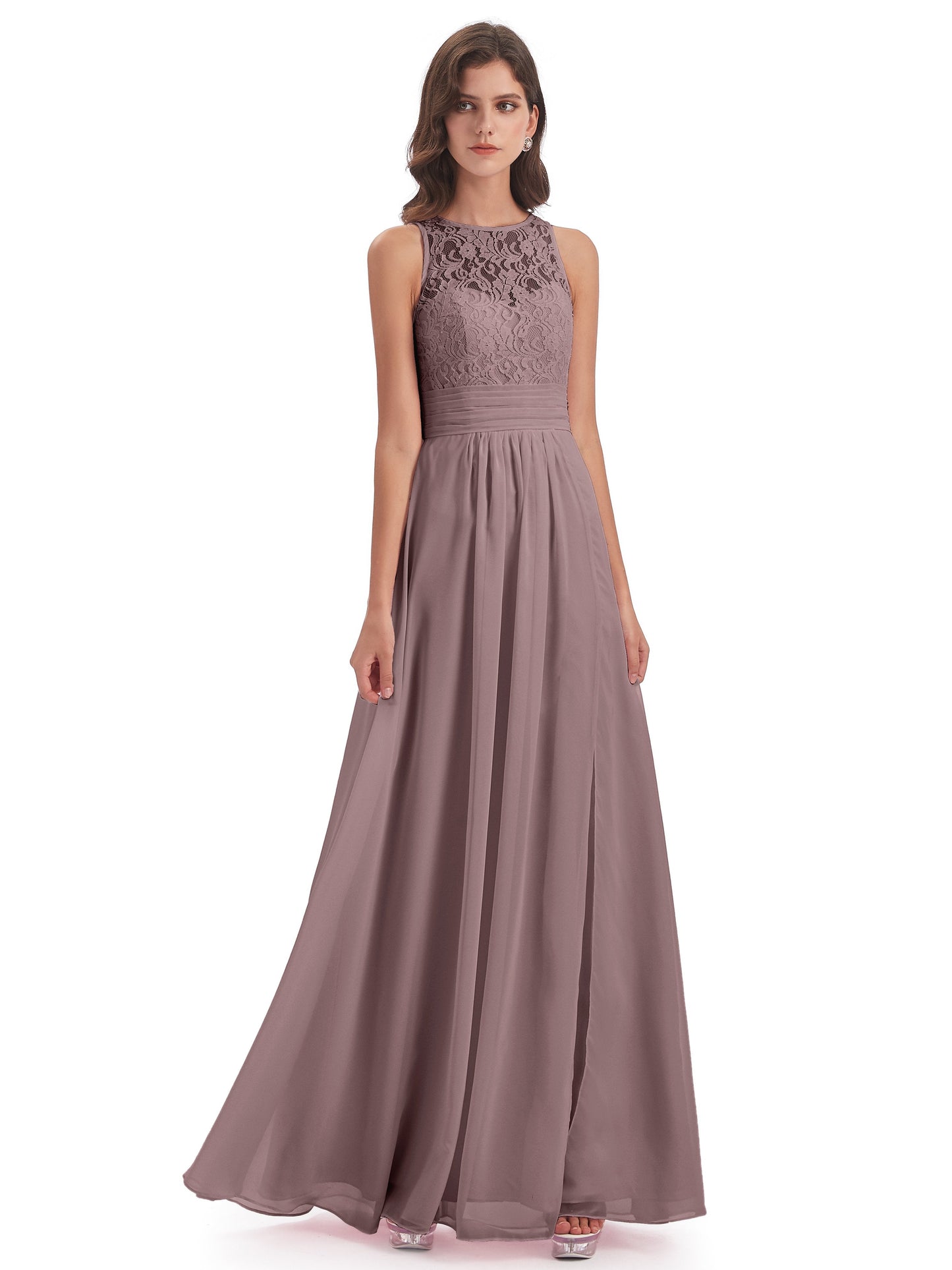 Holland Sheath Floor Length Keyhole Lace Bridesmaid Dresses
