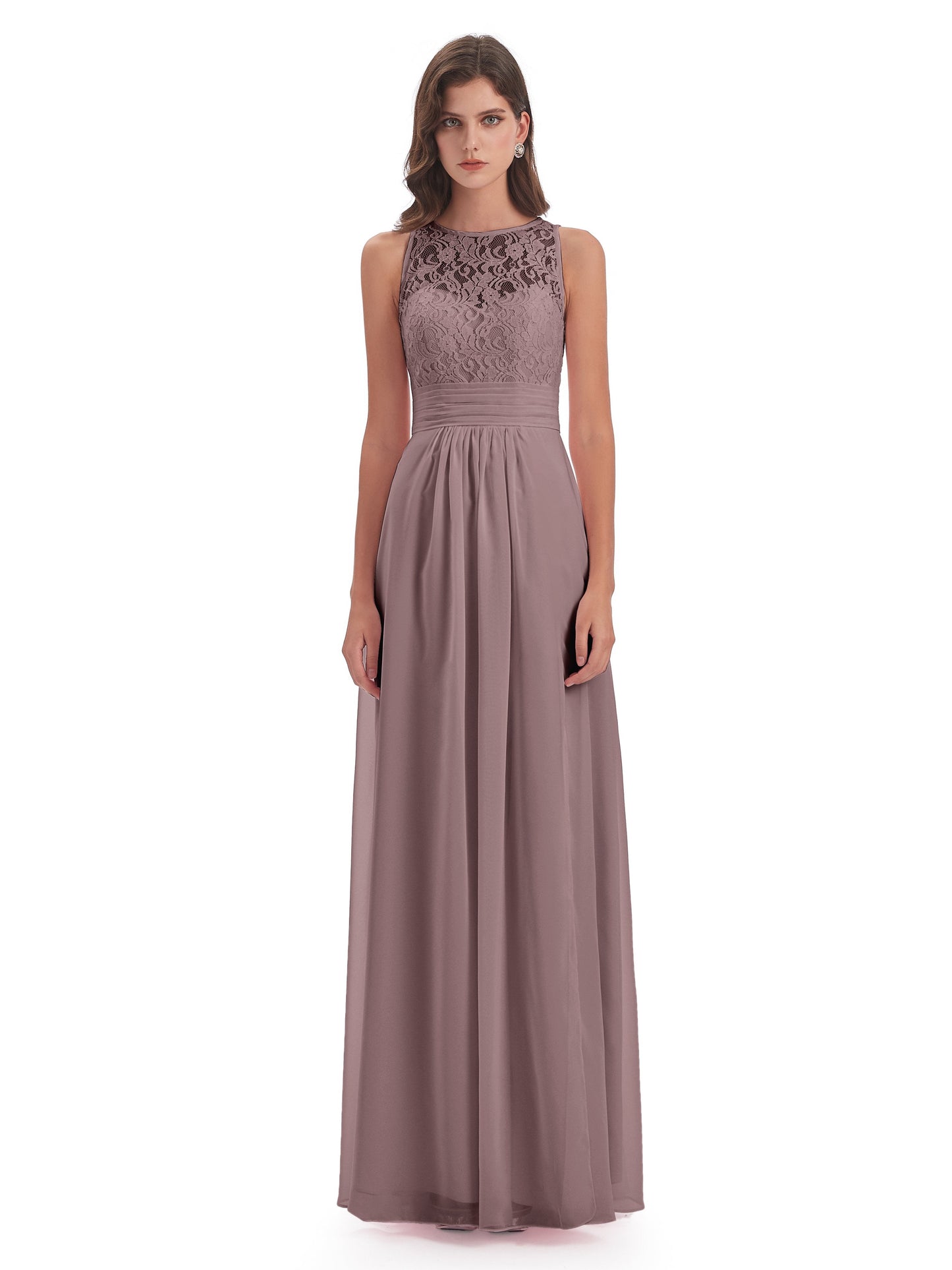 Holland Sheath Floor Length Keyhole Lace Bridesmaid Dresses