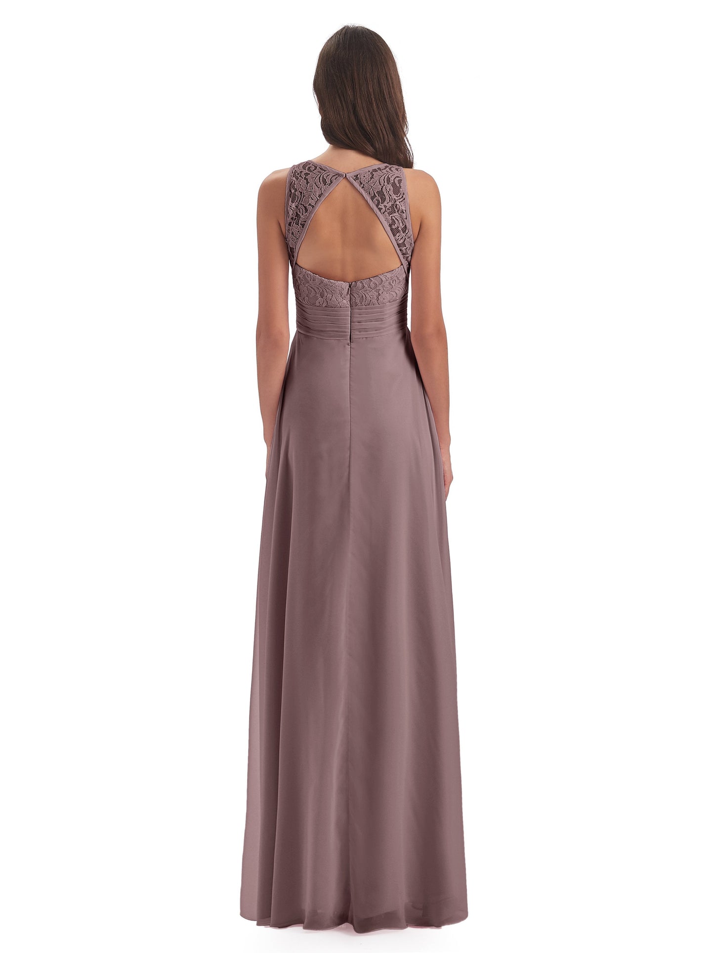 Holland Sheath Floor Length Keyhole Lace Bridesmaid Dresses