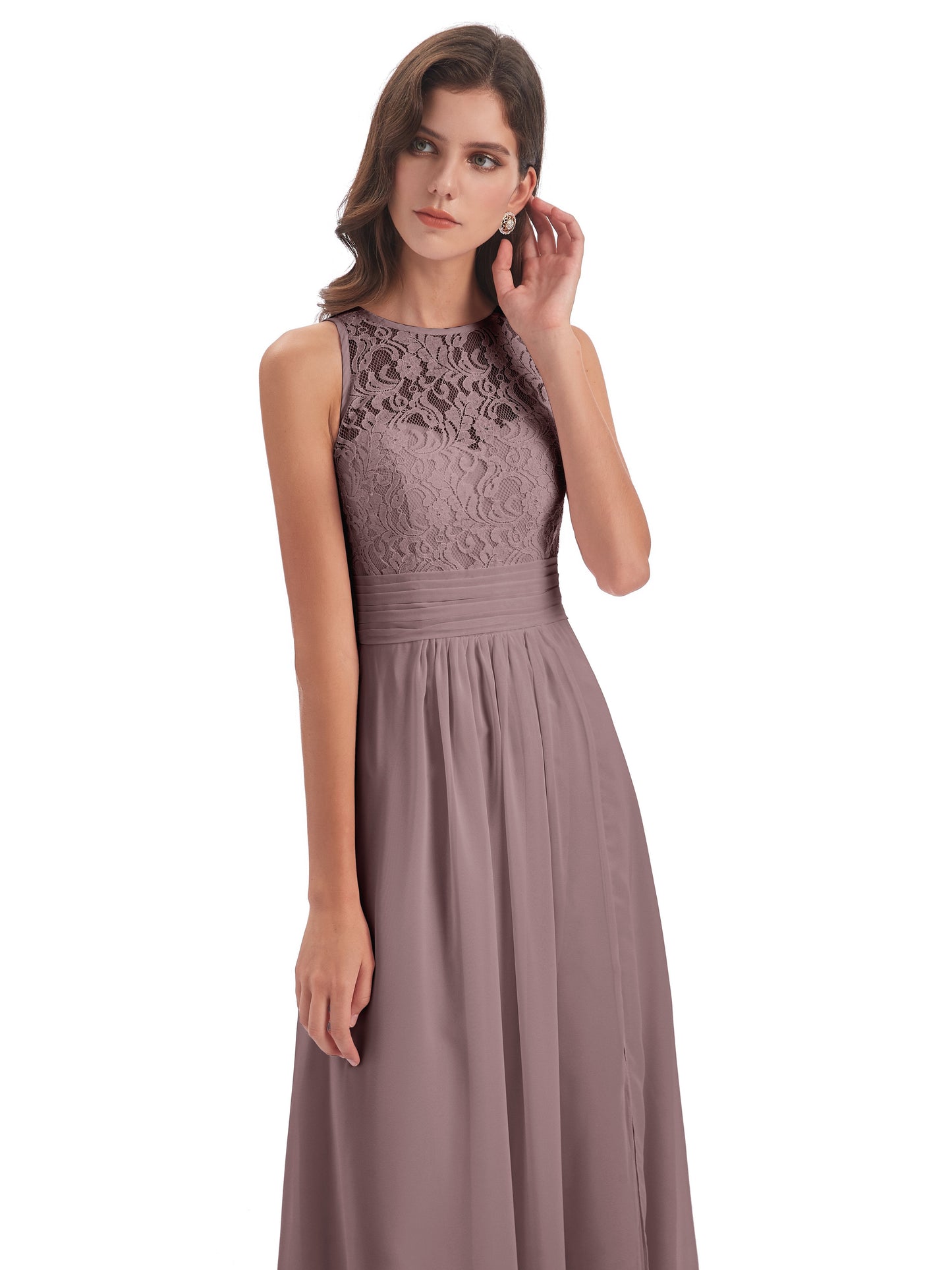 Holland Sheath Floor Length Keyhole Lace Bridesmaid Dresses