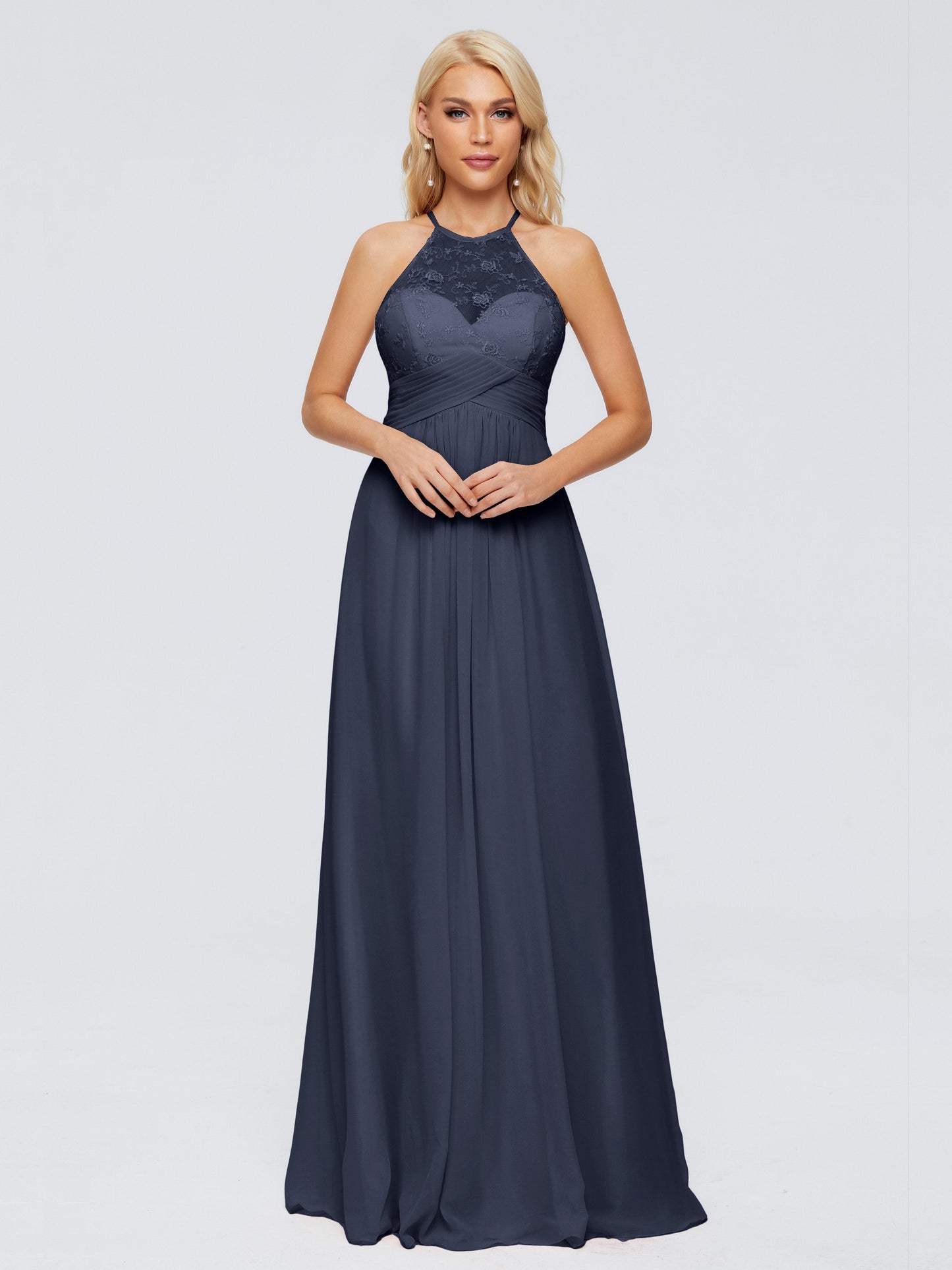 Isabel Halter Keyhole Chiffon Long Bridesmaid Dresses
