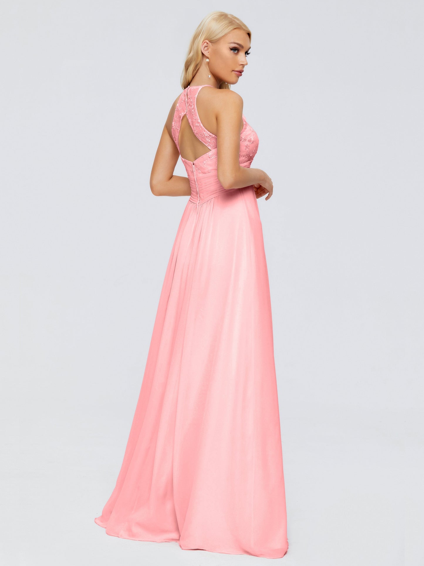 Isabel Halter Keyhole Chiffon Long Bridesmaid Dresses