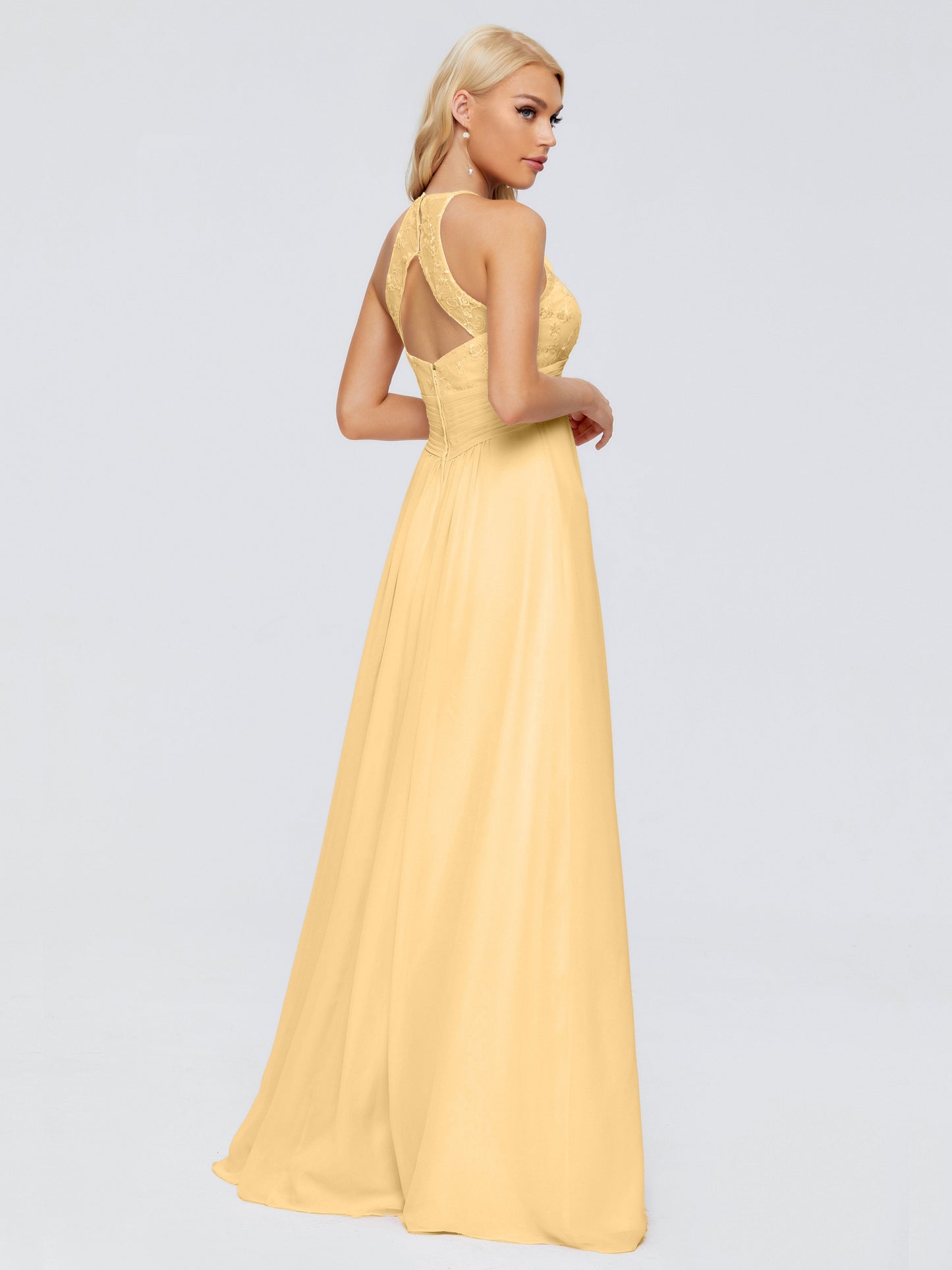 Isabel Halter Keyhole Chiffon Long Bridesmaid Dresses