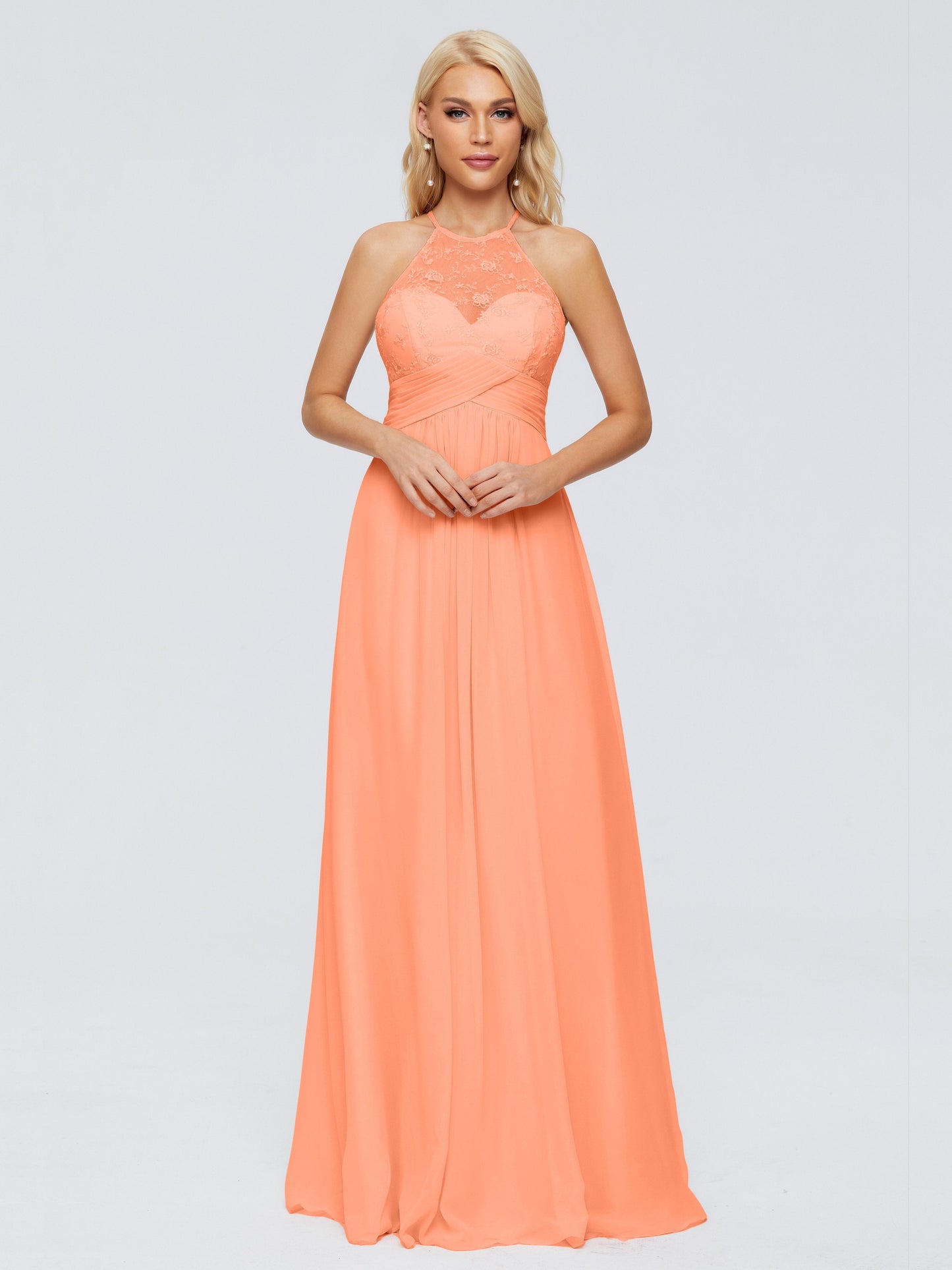 Isabel Halter Keyhole Chiffon Long Bridesmaid Dresses
