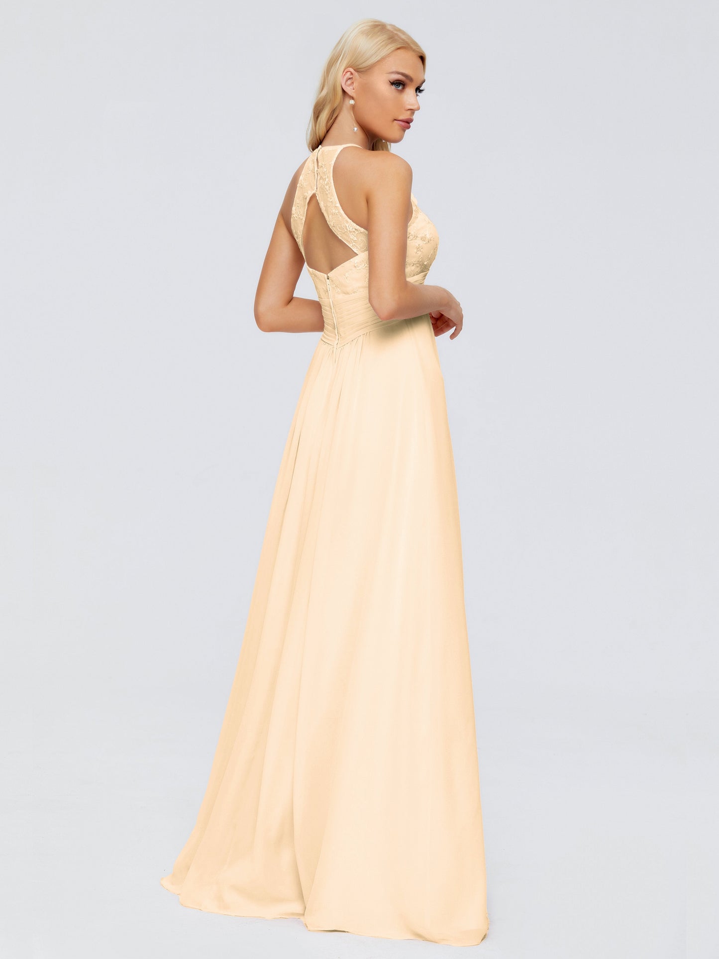 Isabel Halter Keyhole Chiffon Long Bridesmaid Dresses