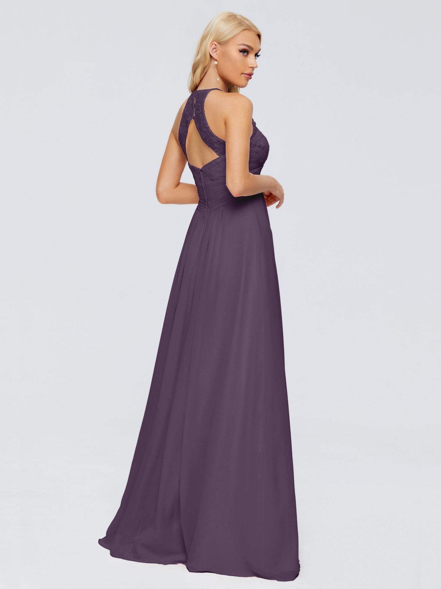 Isabel Halter Keyhole Chiffon Long Bridesmaid Dresses