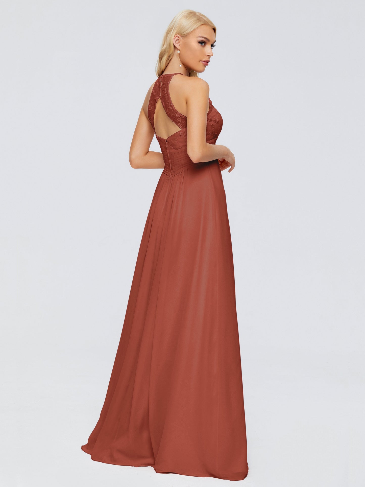 Isabel Halter Keyhole Chiffon Long Bridesmaid Dresses