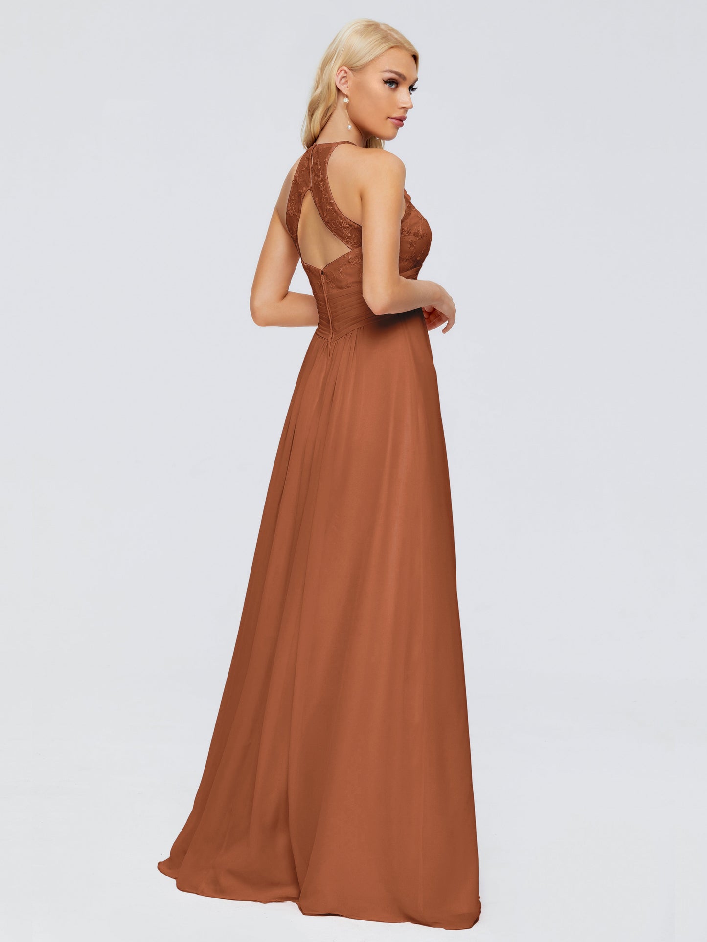Isabel Halter Keyhole Chiffon Long Bridesmaid Dresses