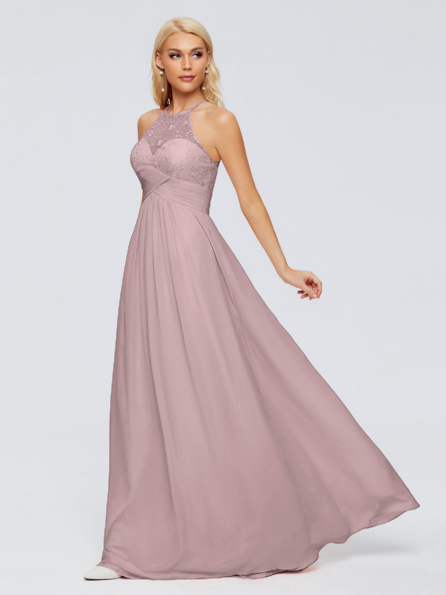Isabel Halter Keyhole Chiffon Long Bridesmaid Dresses