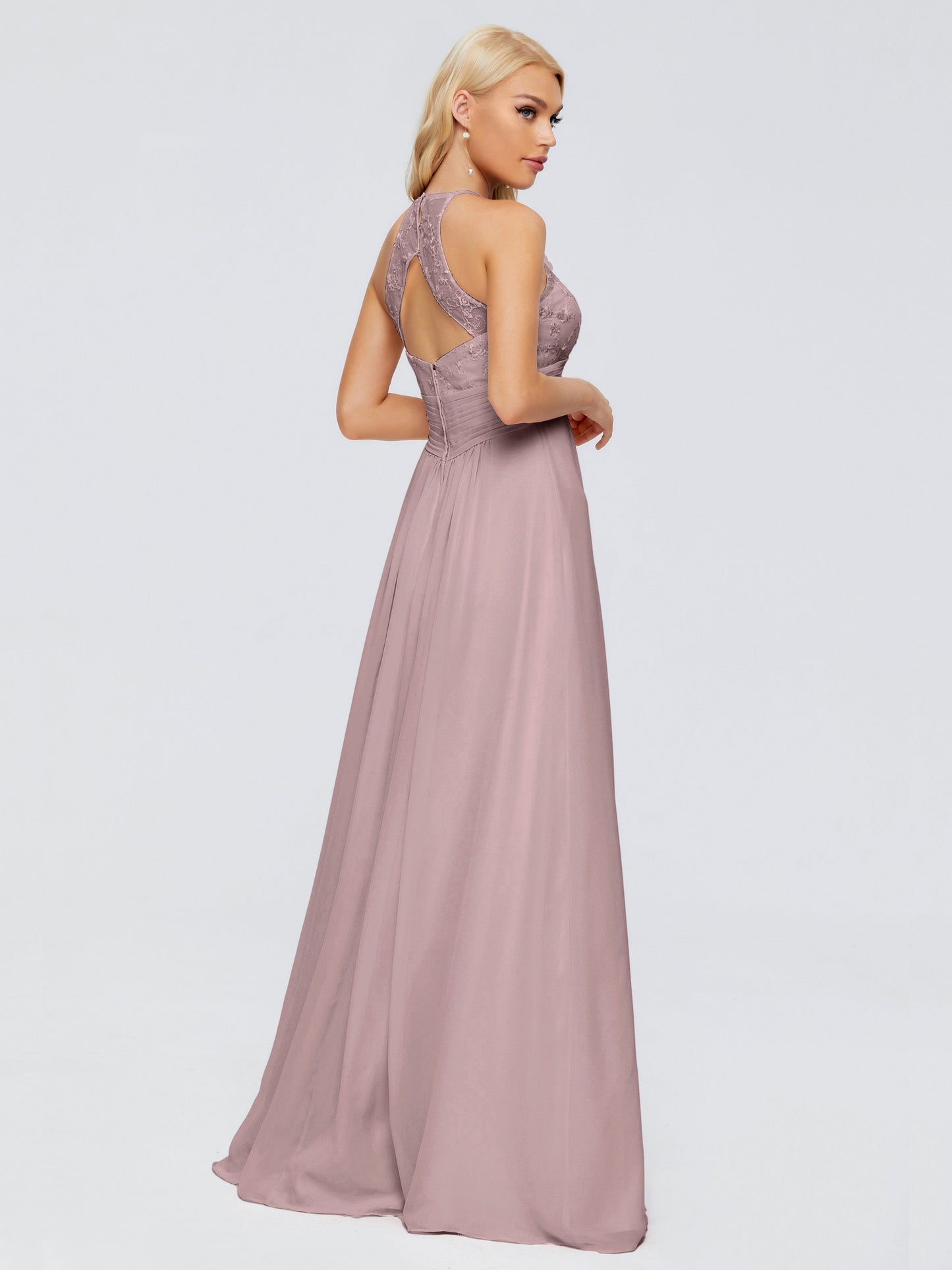 Isabel Halter Keyhole Chiffon Long Bridesmaid Dresses