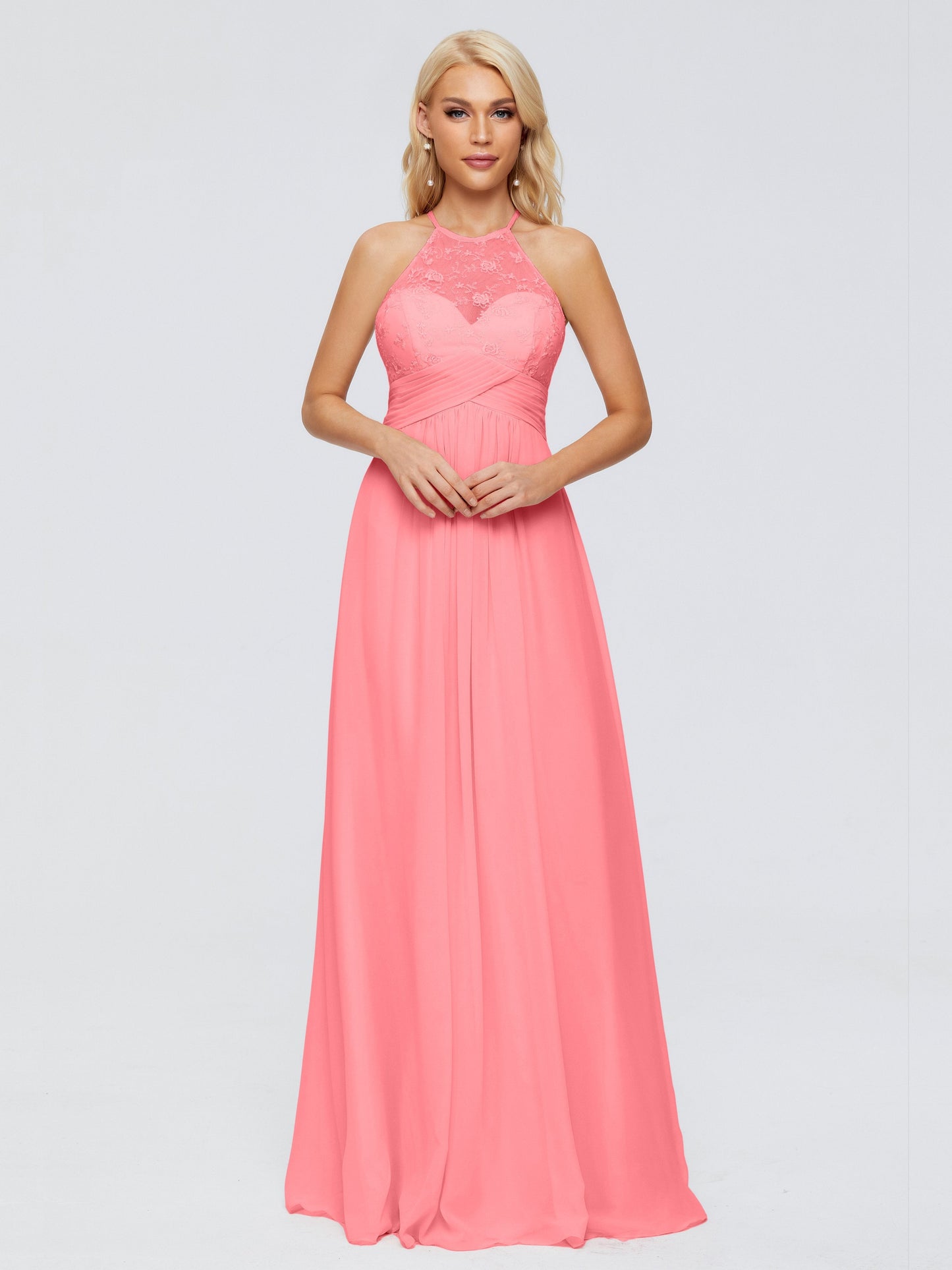 Isabel Halter Keyhole Chiffon Long Bridesmaid Dresses