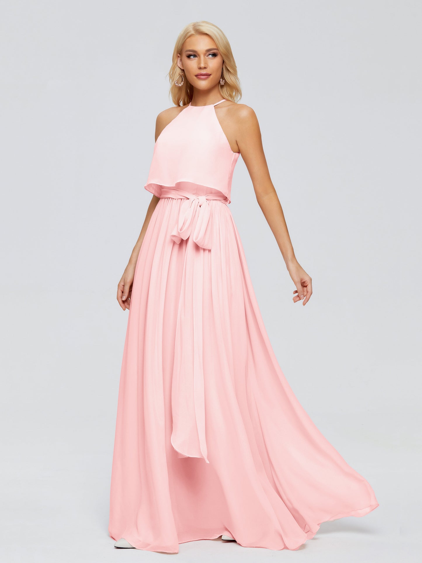 Nadey Halter Chiffon Bridesmaid Dresses With Bowknot