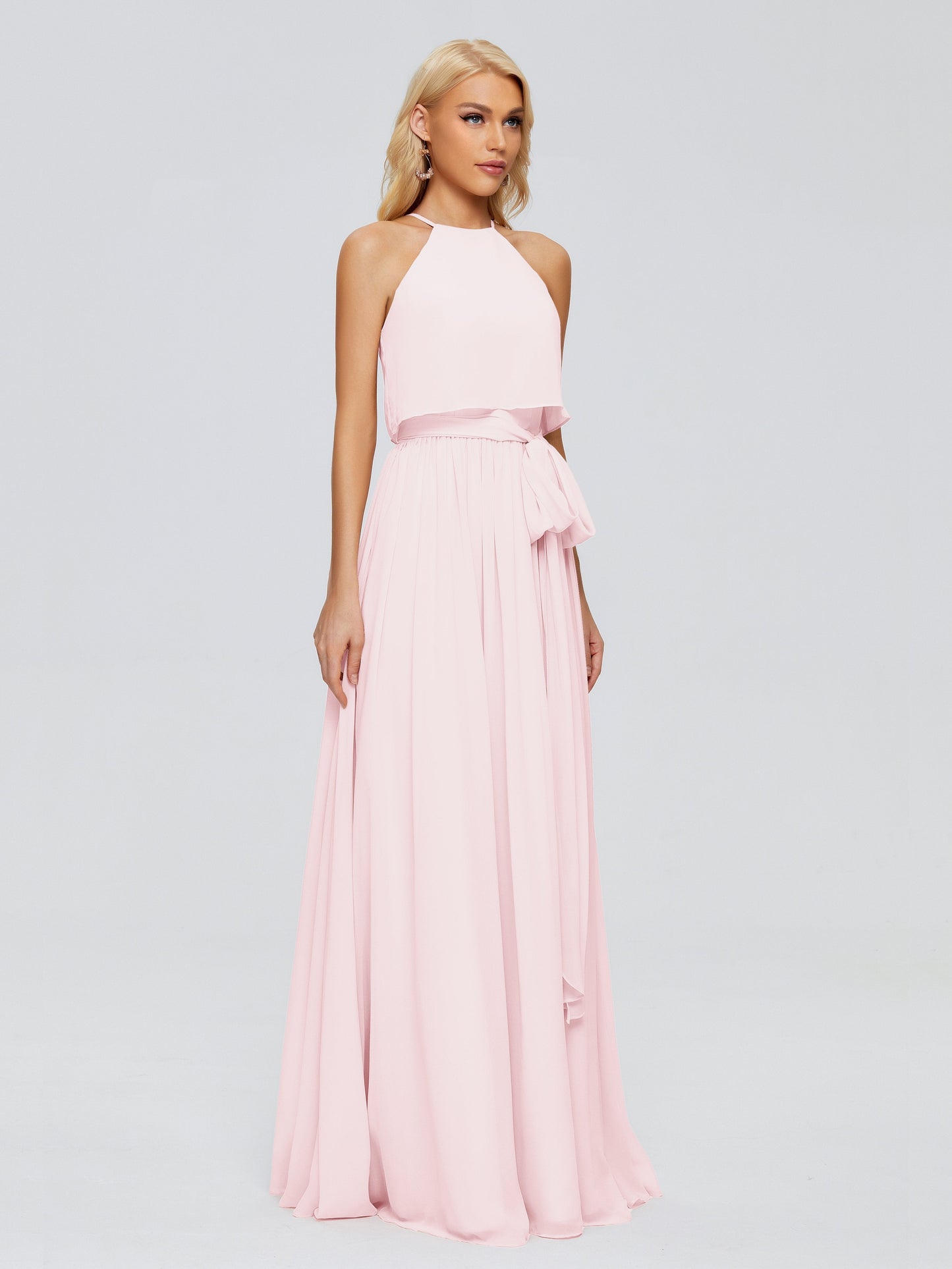 Nadey Halter Chiffon Bridesmaid Dresses With Bowknot