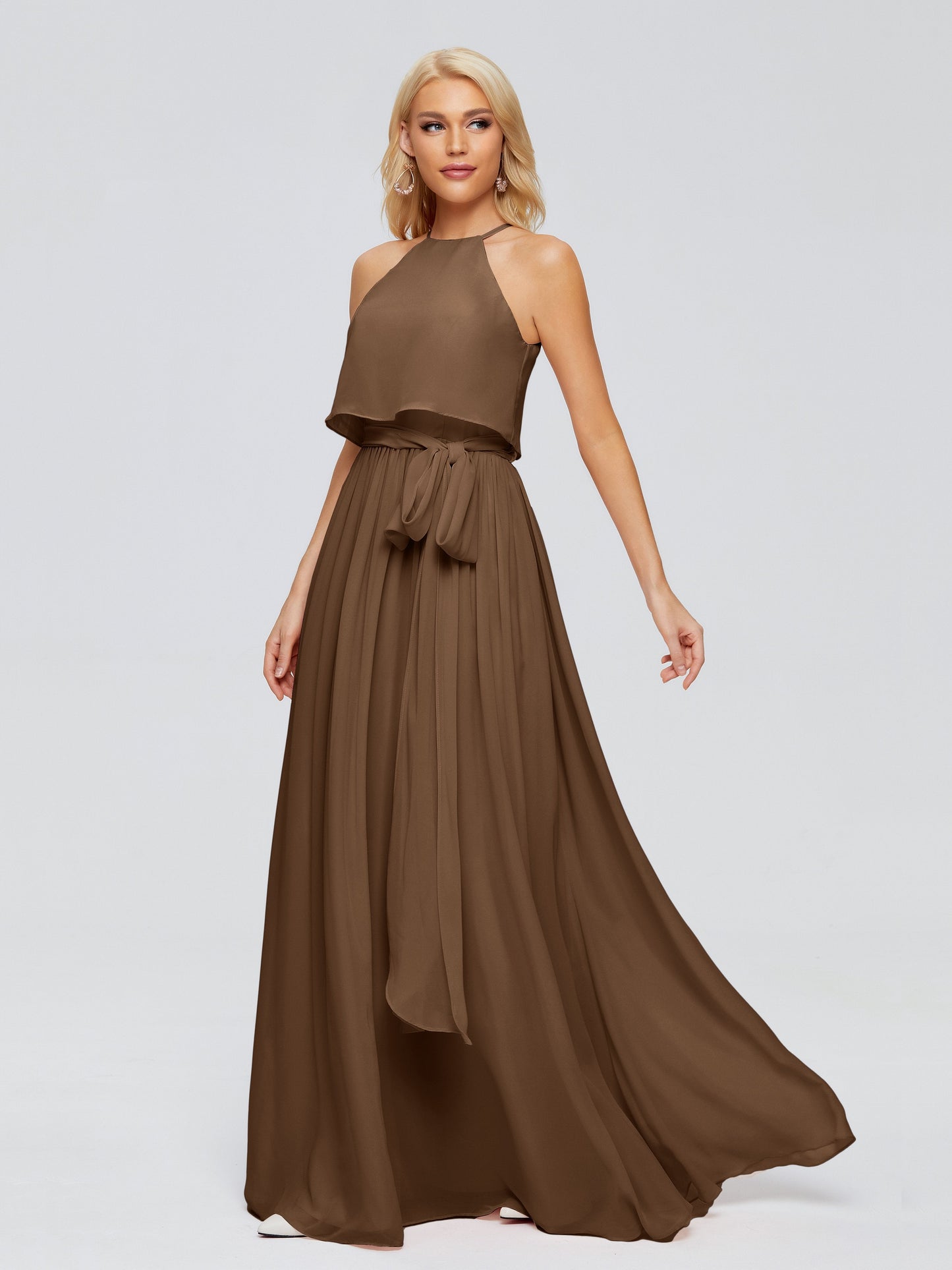Nadey Halter Chiffon Bridesmaid Dresses With Bowknot