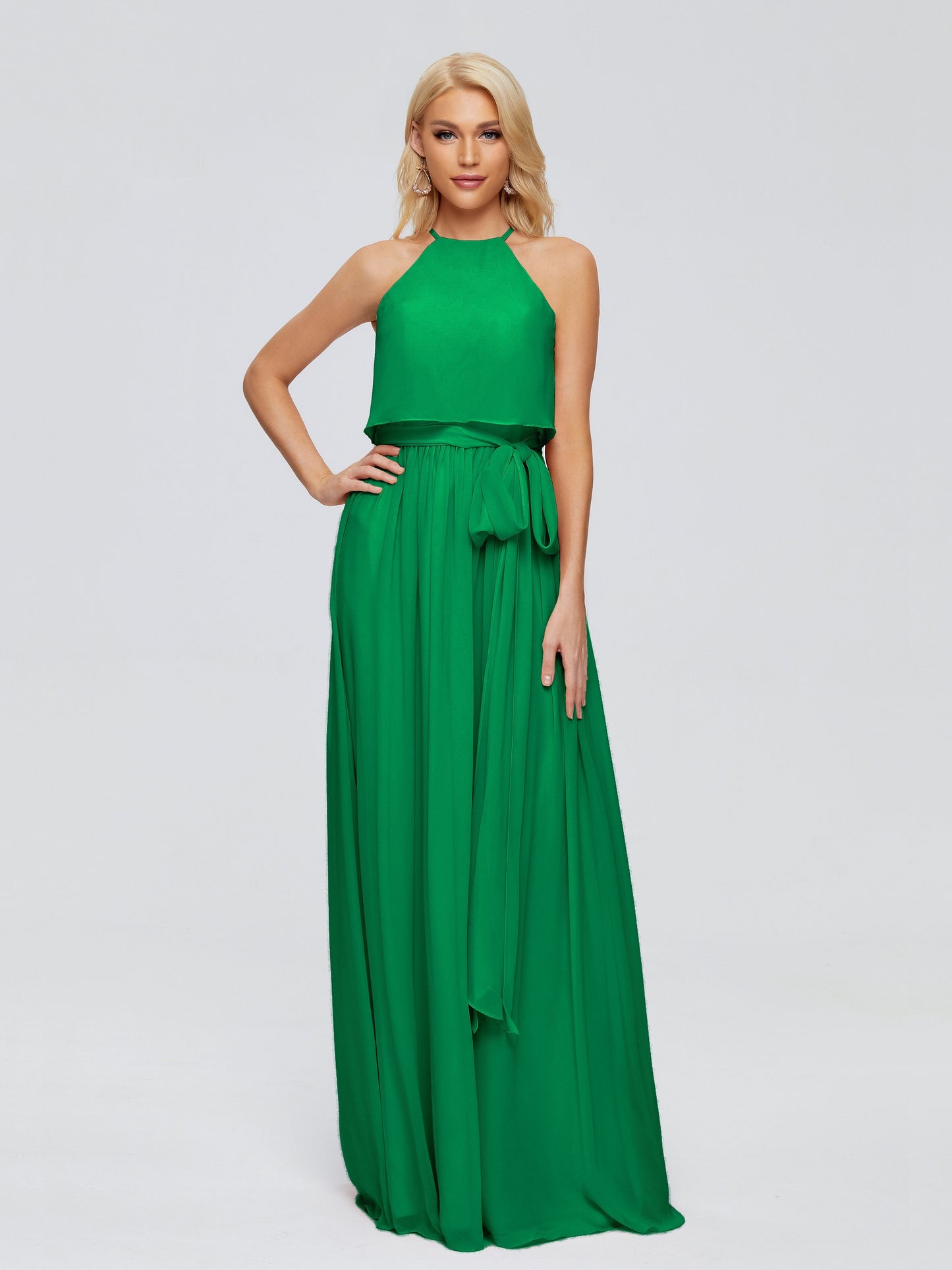 Nadey Halter Chiffon Bridesmaid Dresses With Bowknot