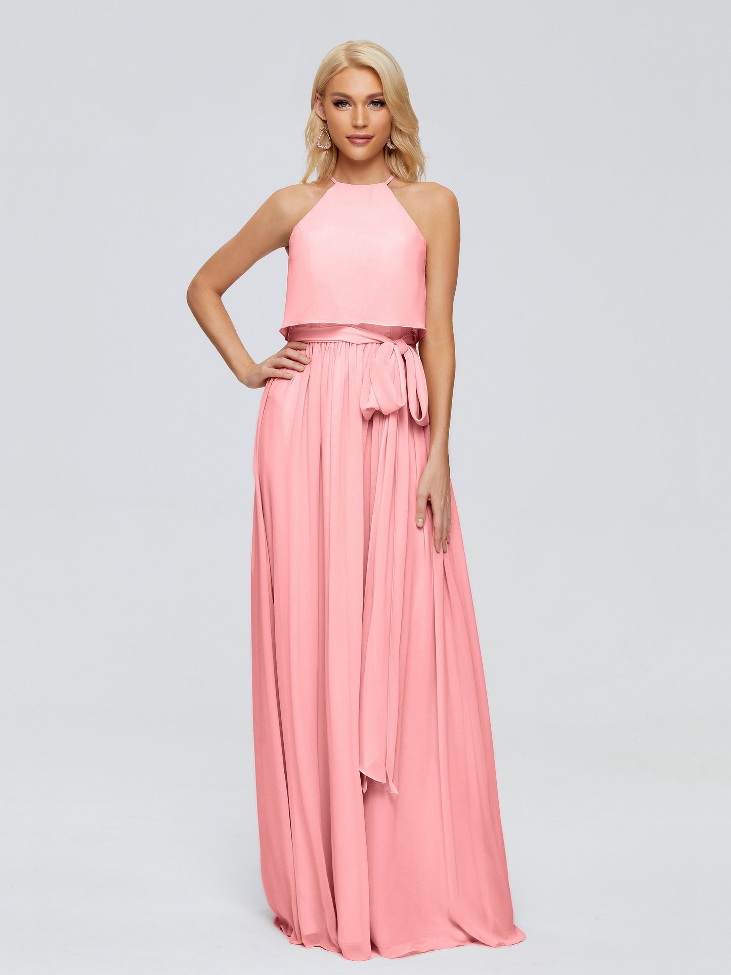 Nadey Halter Chiffon Bridesmaid Dresses With Bowknot