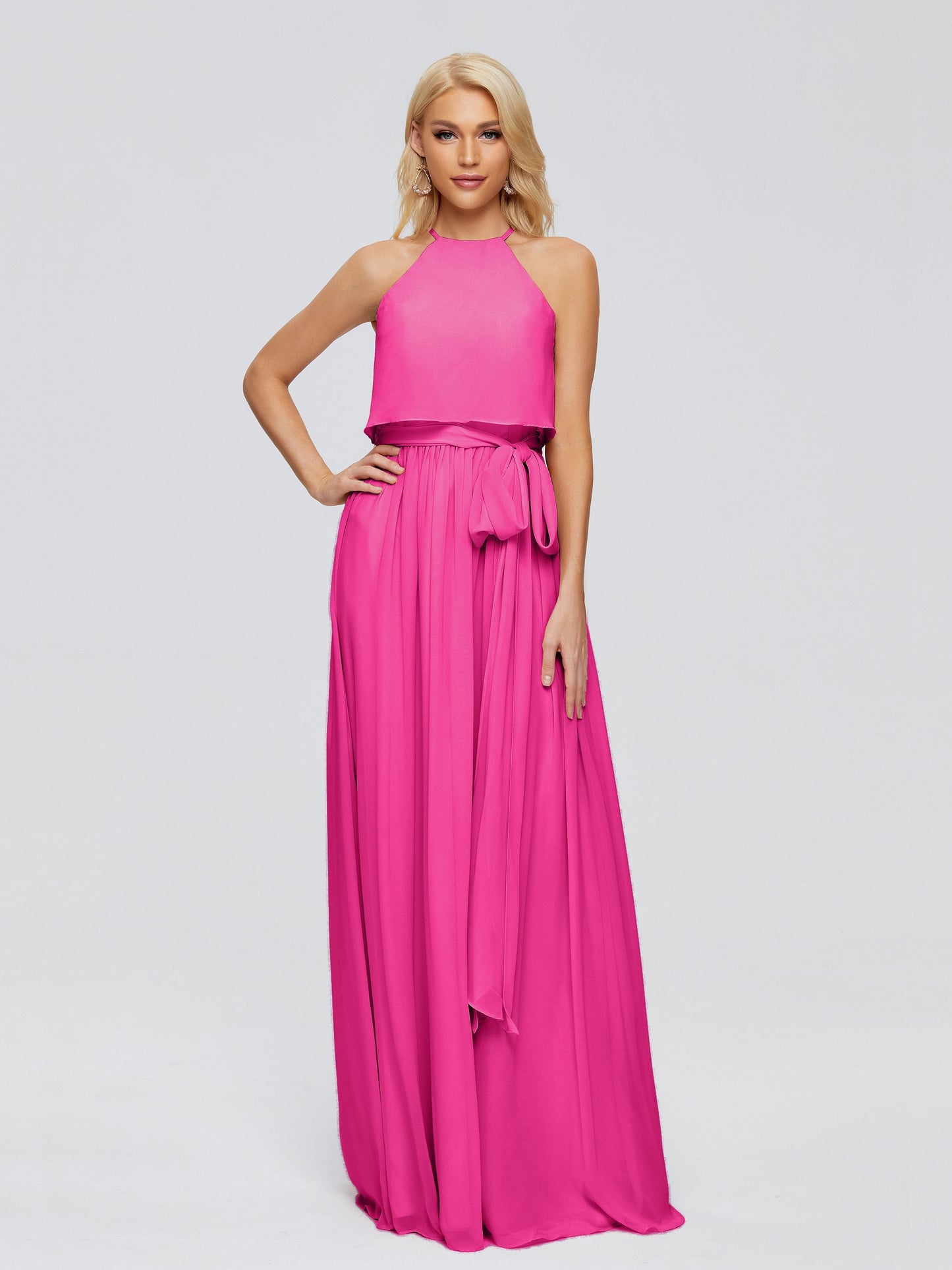 Nadey Halter Chiffon Bridesmaid Dresses With Bowknot