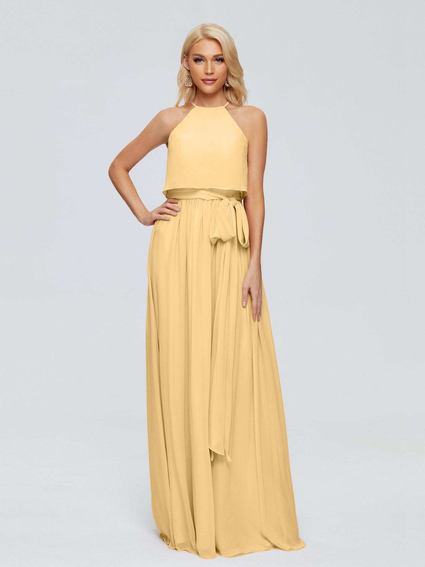 Nadey Halter Chiffon Bridesmaid Dresses With Bowknot