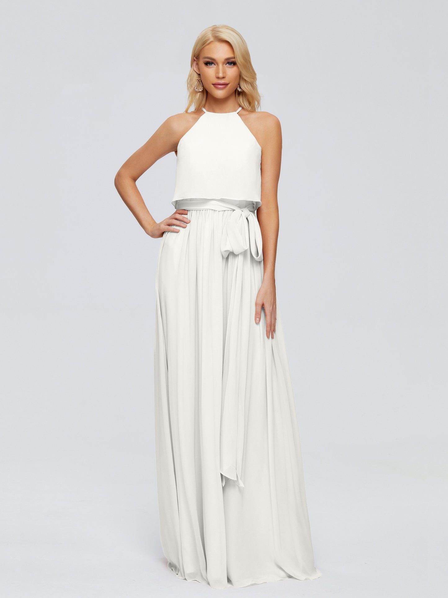 Nadey Halter Chiffon Bridesmaid Dresses With Bowknot