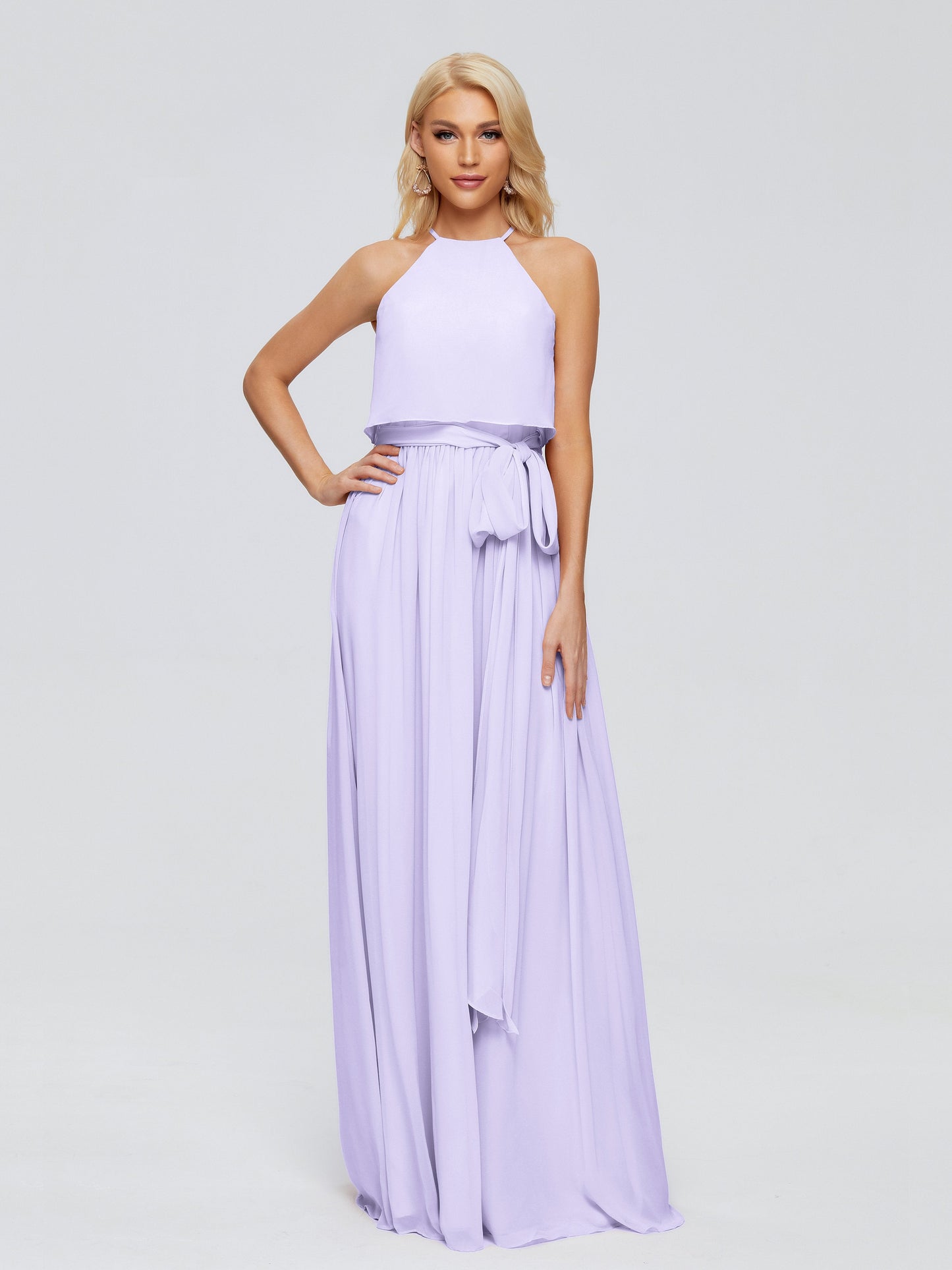 Nadey Halter Chiffon Bridesmaid Dresses With Bowknot