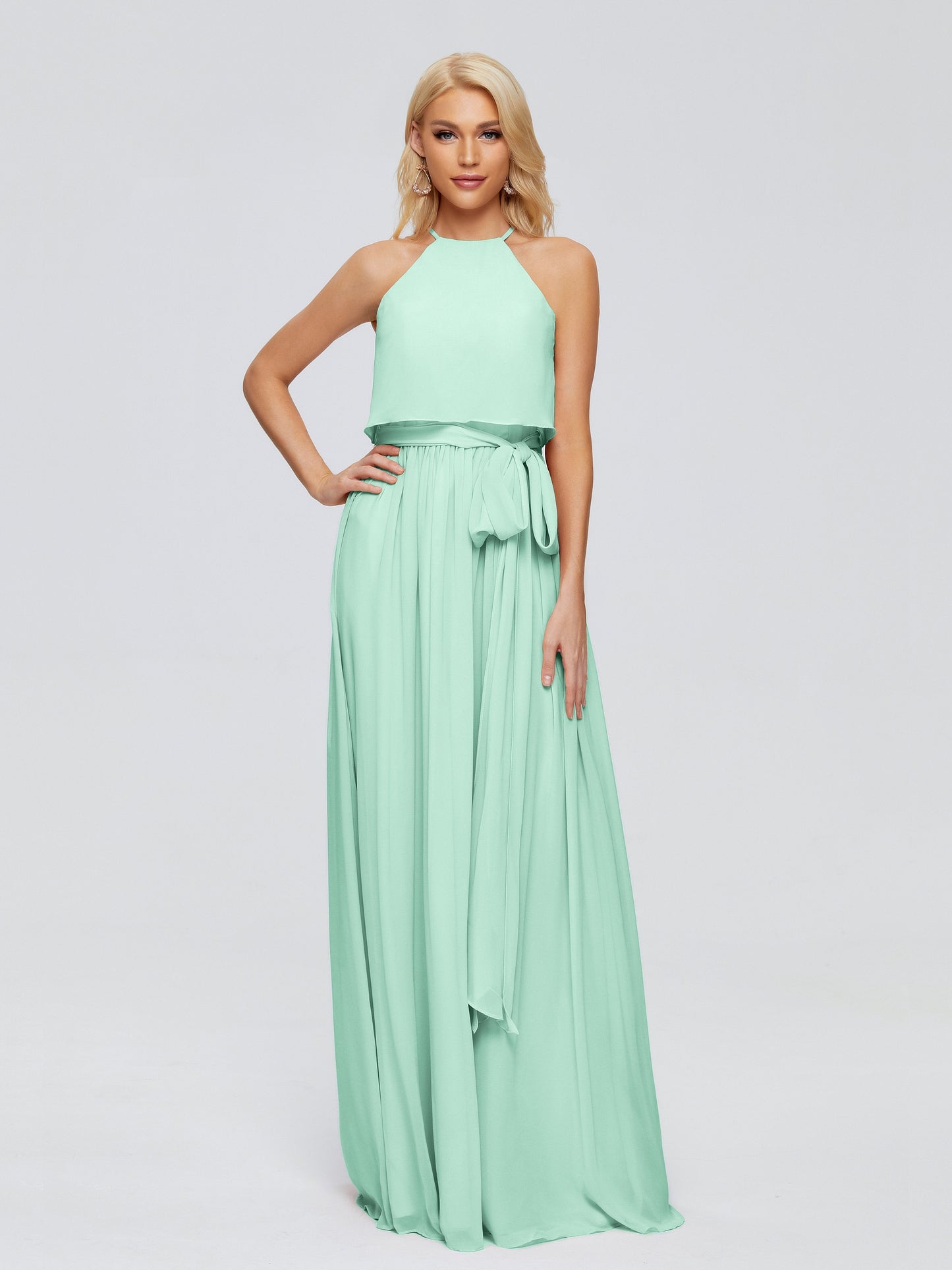 Nadey Halter Chiffon Bridesmaid Dresses With Bowknot