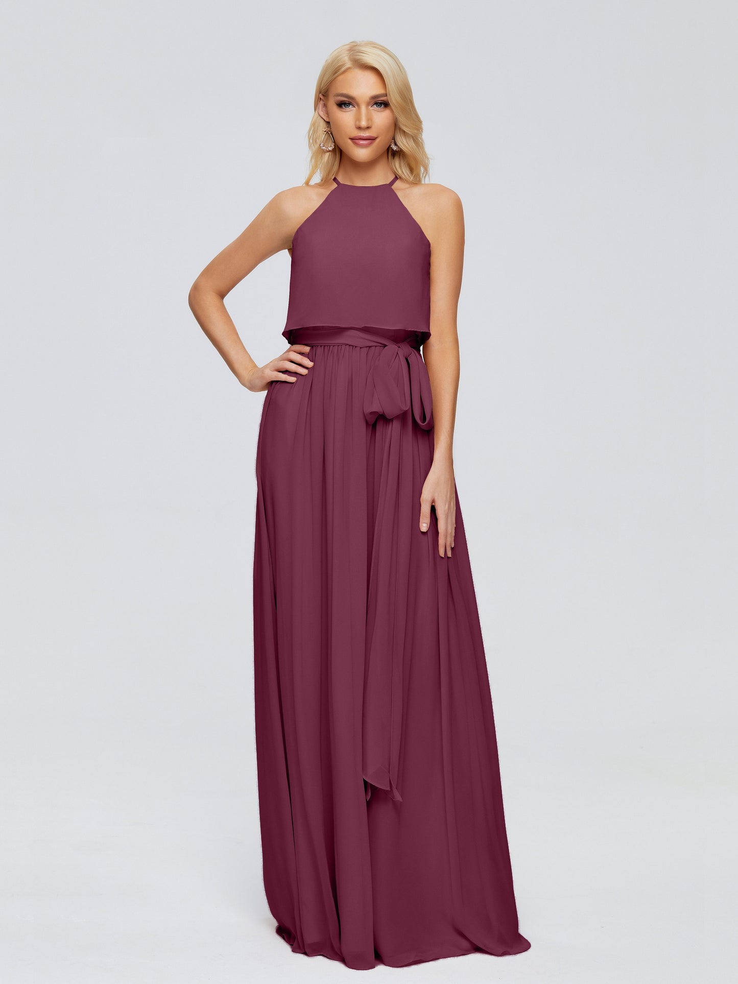Nadey Halter Chiffon Bridesmaid Dresses With Bowknot