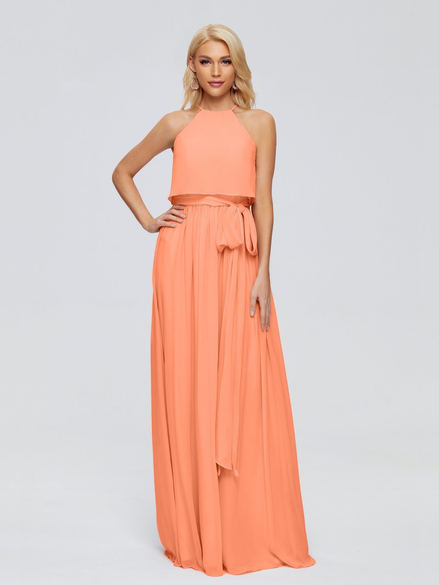Nadey Halter Chiffon Bridesmaid Dresses With Bowknot