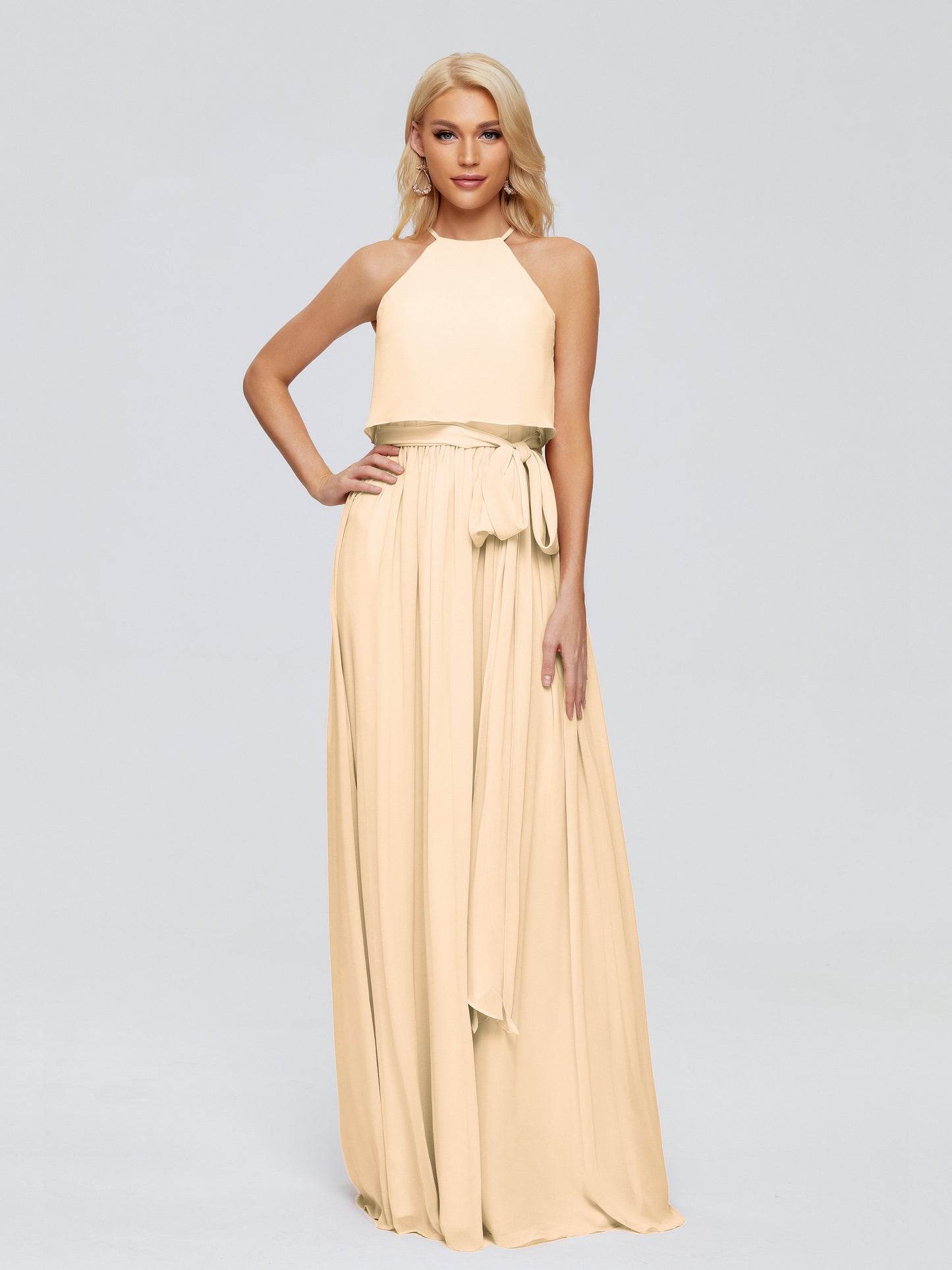 Nadey Halter Chiffon Bridesmaid Dresses With Bowknot