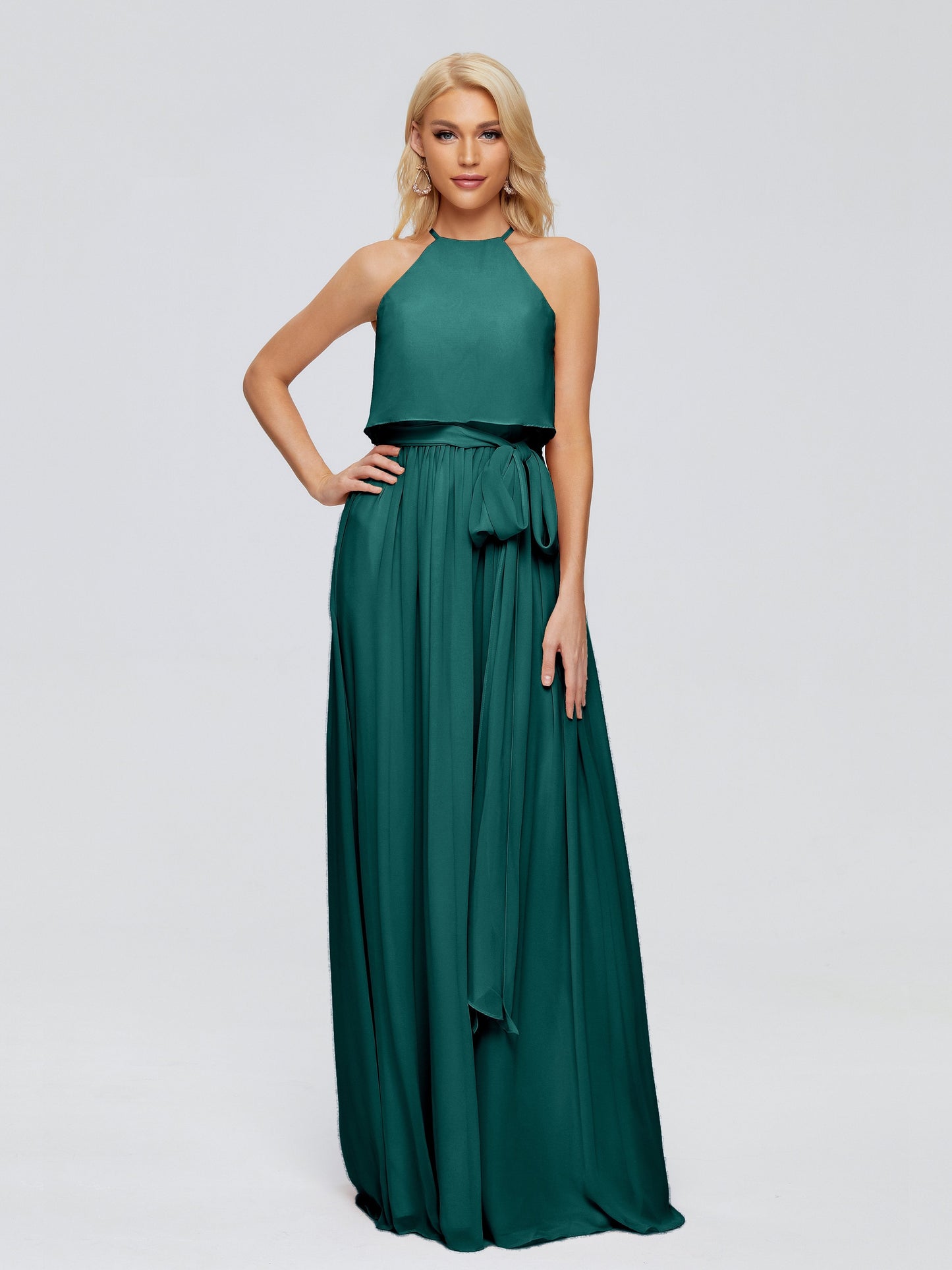 Nadey Halter Chiffon Bridesmaid Dresses With Bowknot