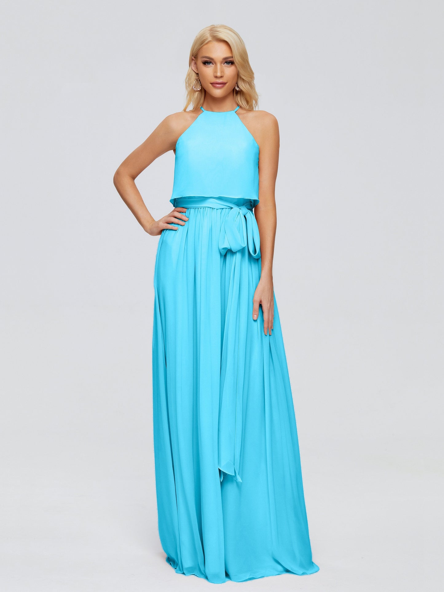 Nadey Halter Chiffon Bridesmaid Dresses With Bowknot