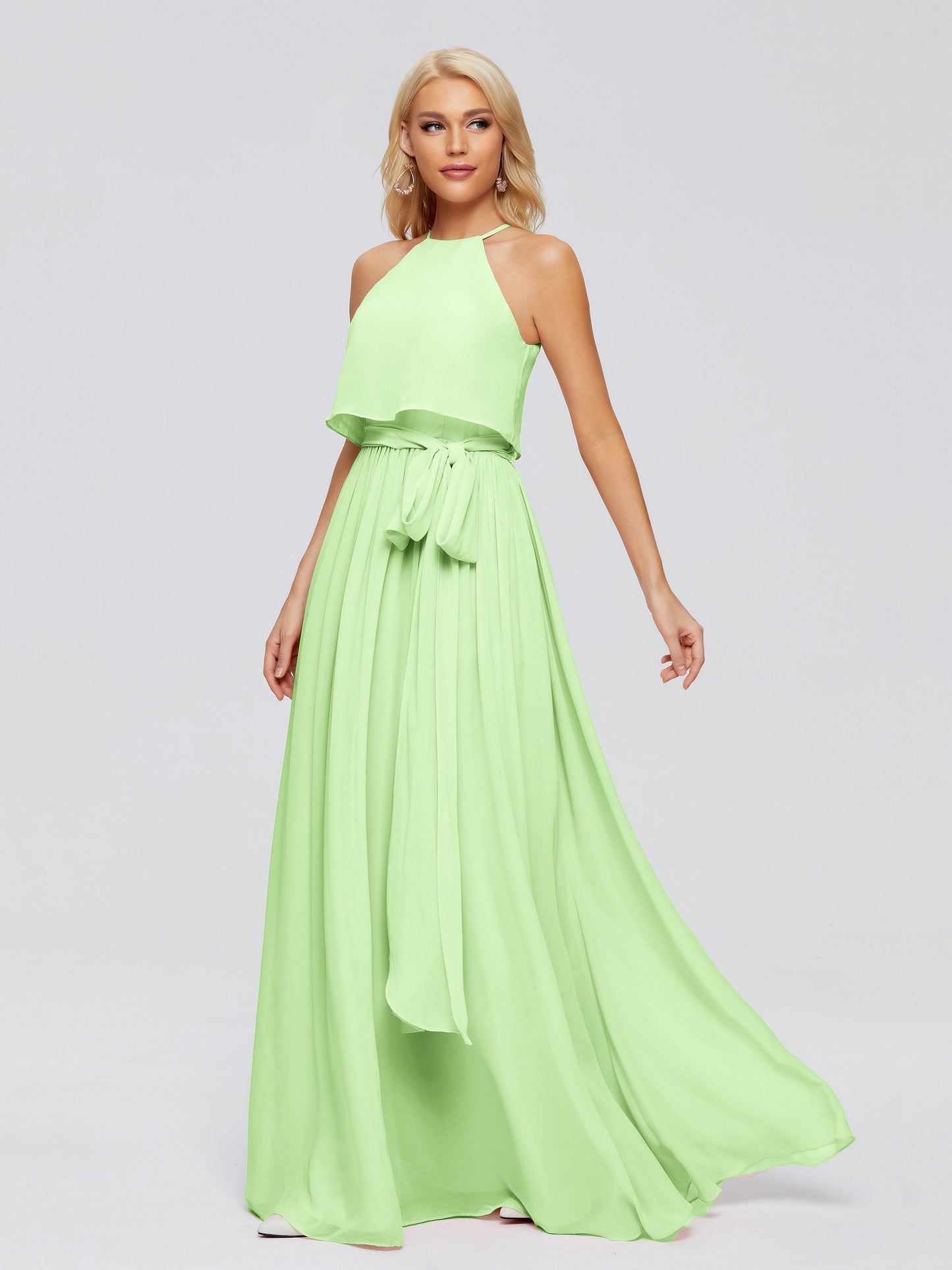 Nadey Halter Chiffon Bridesmaid Dresses With Bowknot