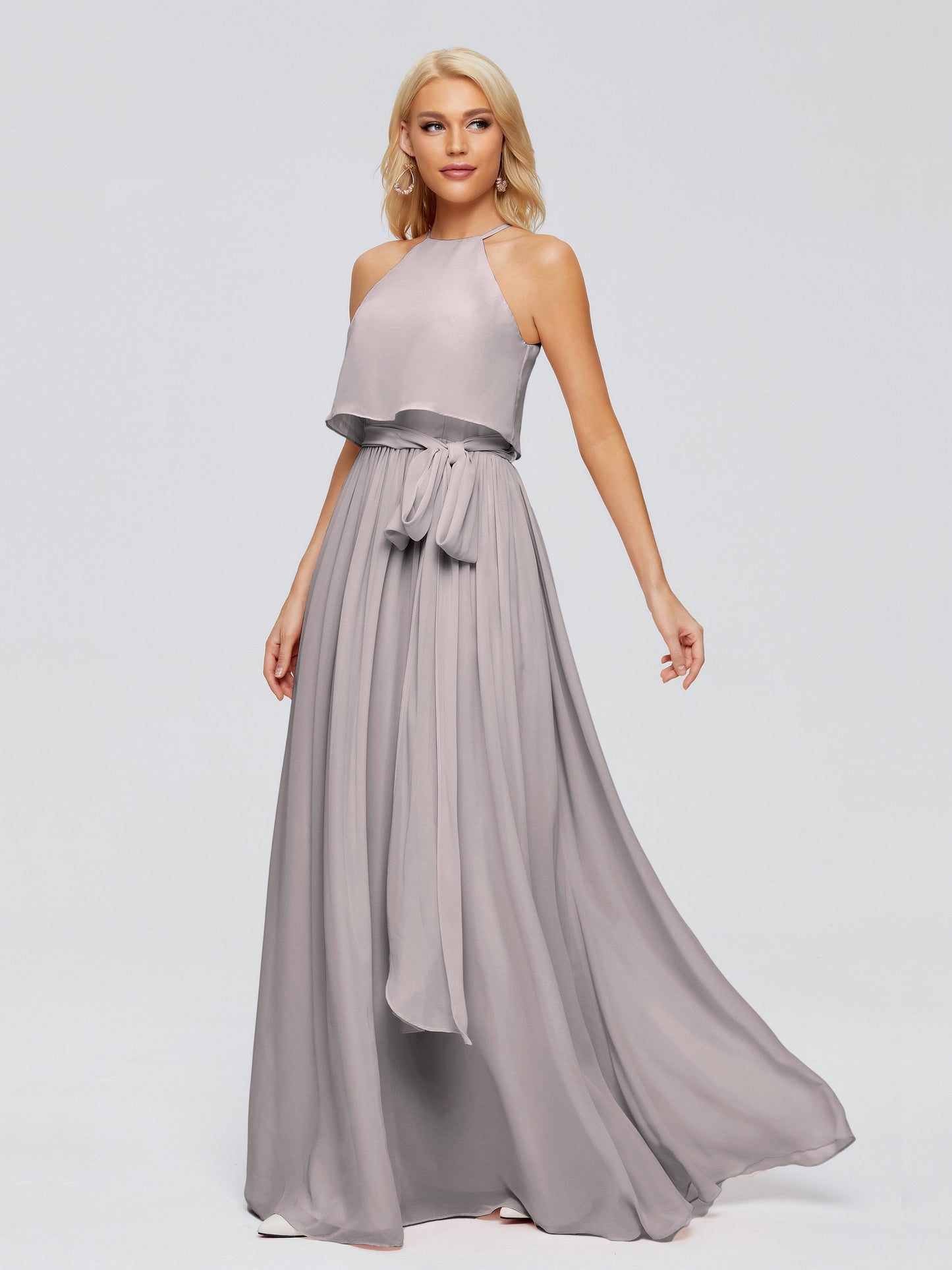 Nadey Halter Chiffon Bridesmaid Dresses With Bowknot