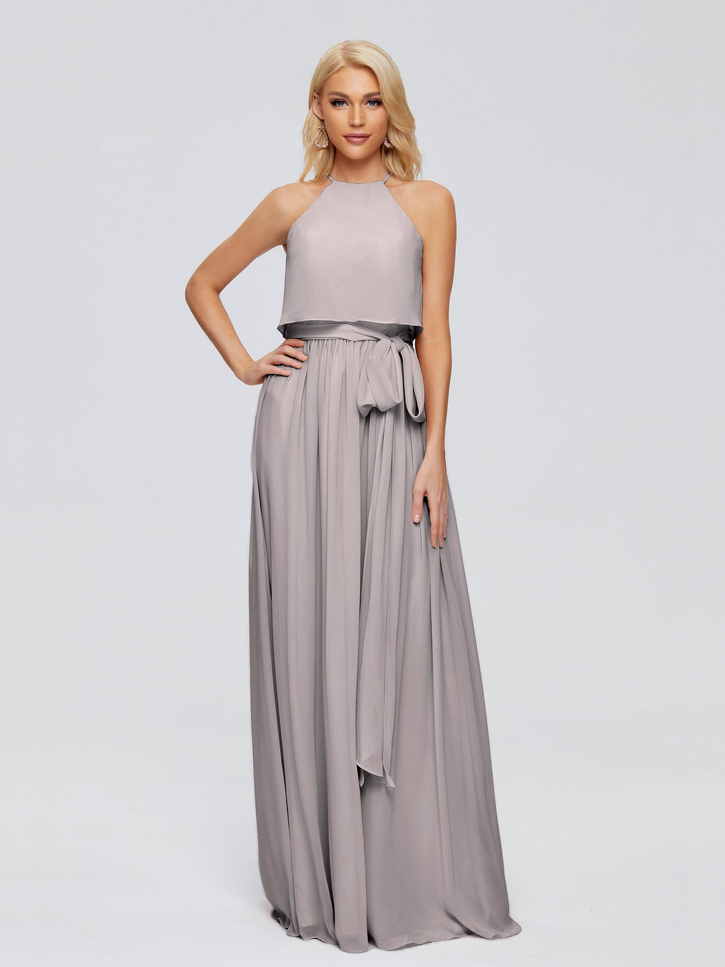 Nadey Halter Chiffon Bridesmaid Dresses With Bowknot