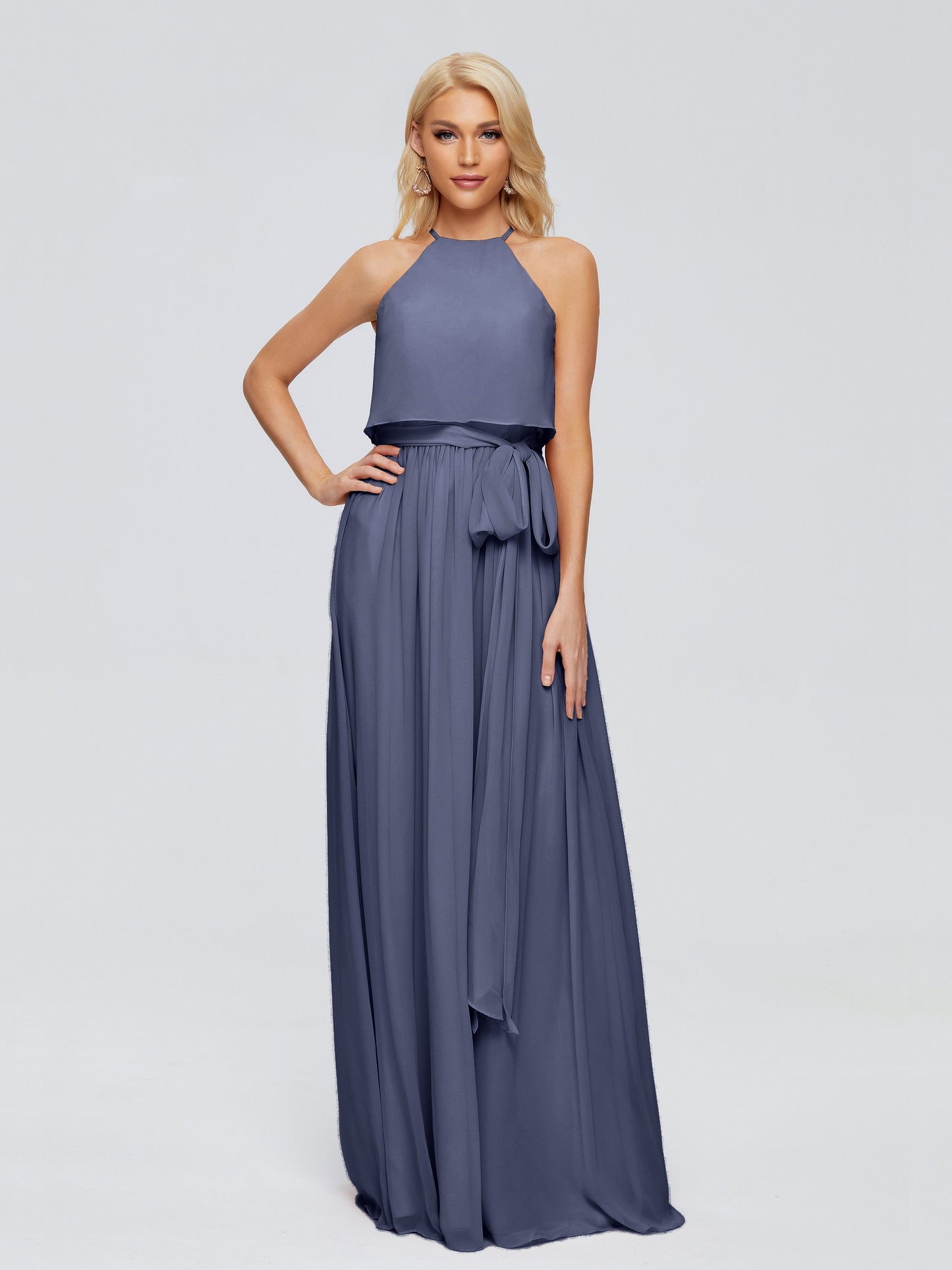 Nadey Halter Chiffon Bridesmaid Dresses With Bowknot