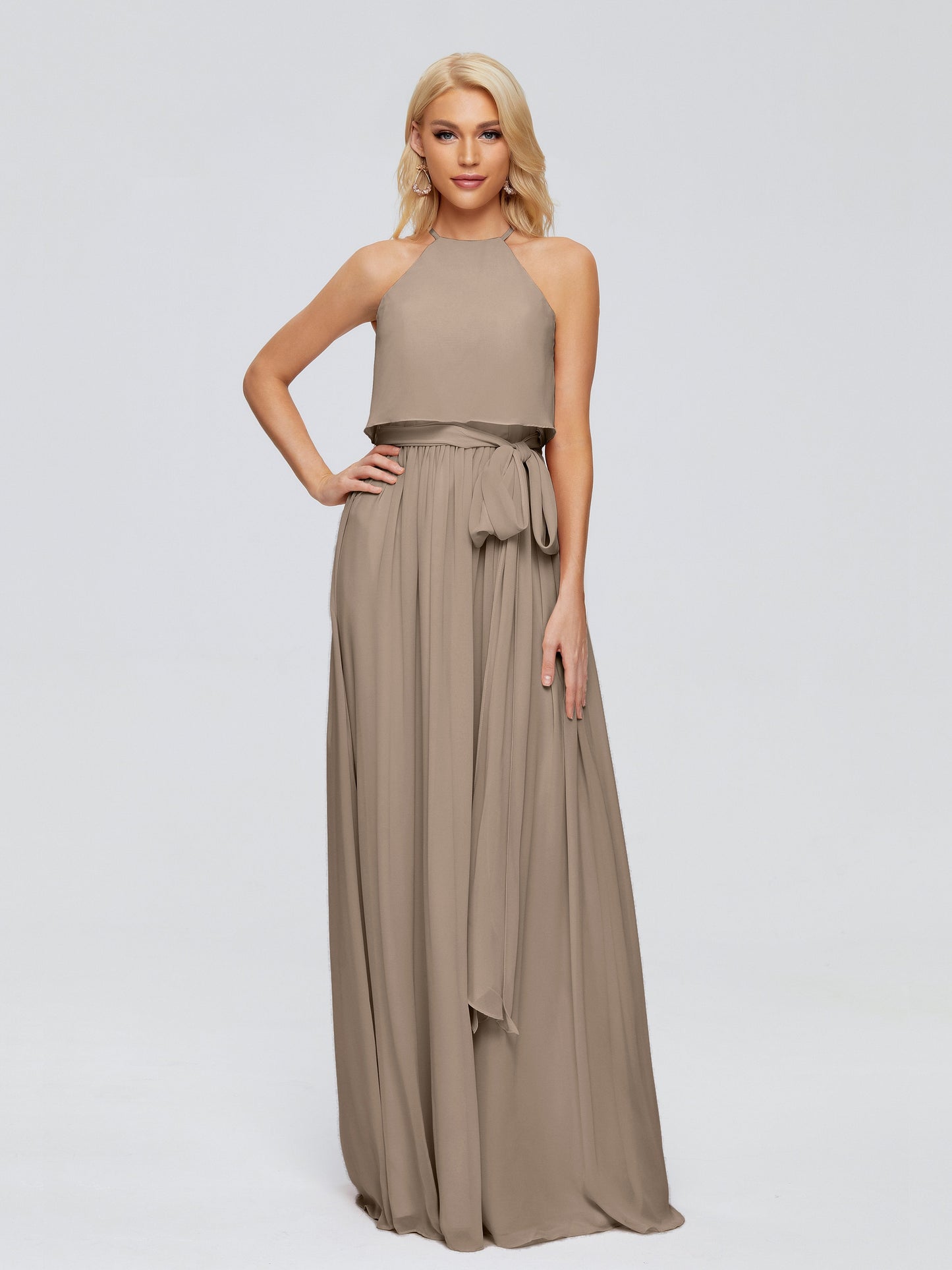 Nadey Halter Chiffon Bridesmaid Dresses With Bowknot