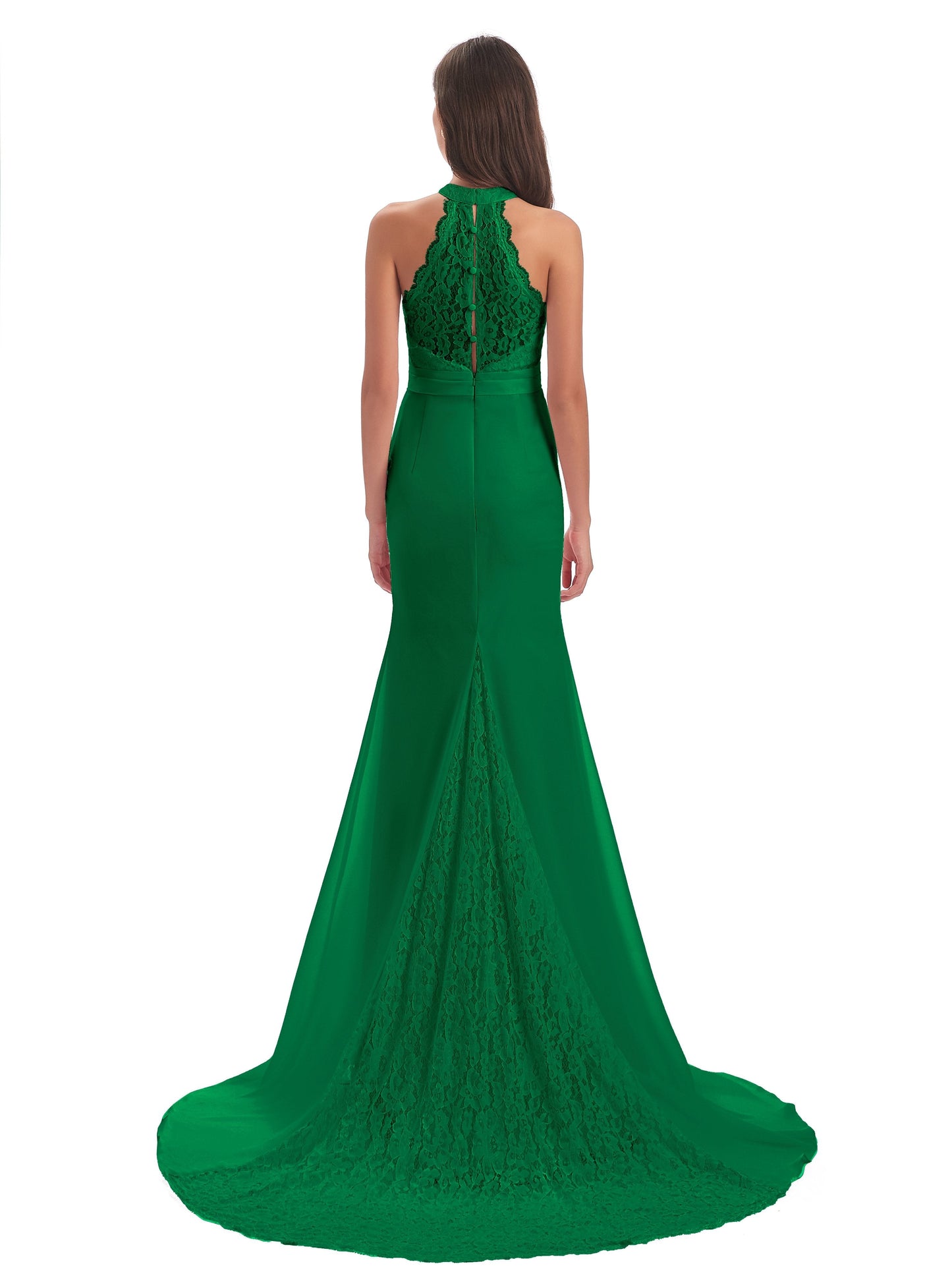 Jenny Court Train Halter Lace Bridesmaid Dresses