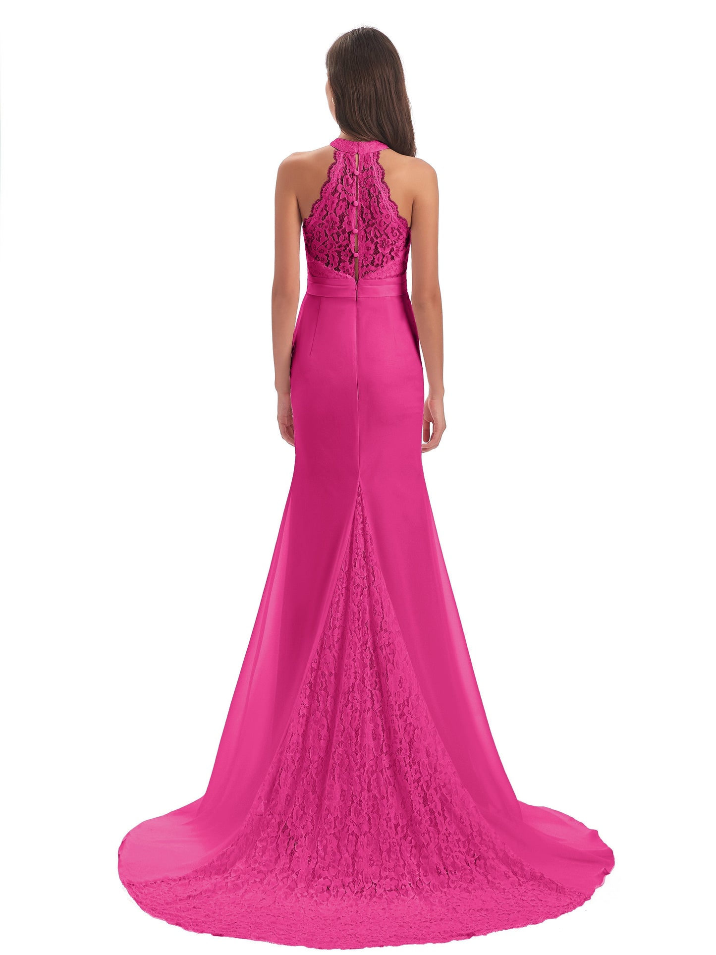 Jenny Court Train Halter Lace Bridesmaid Dresses