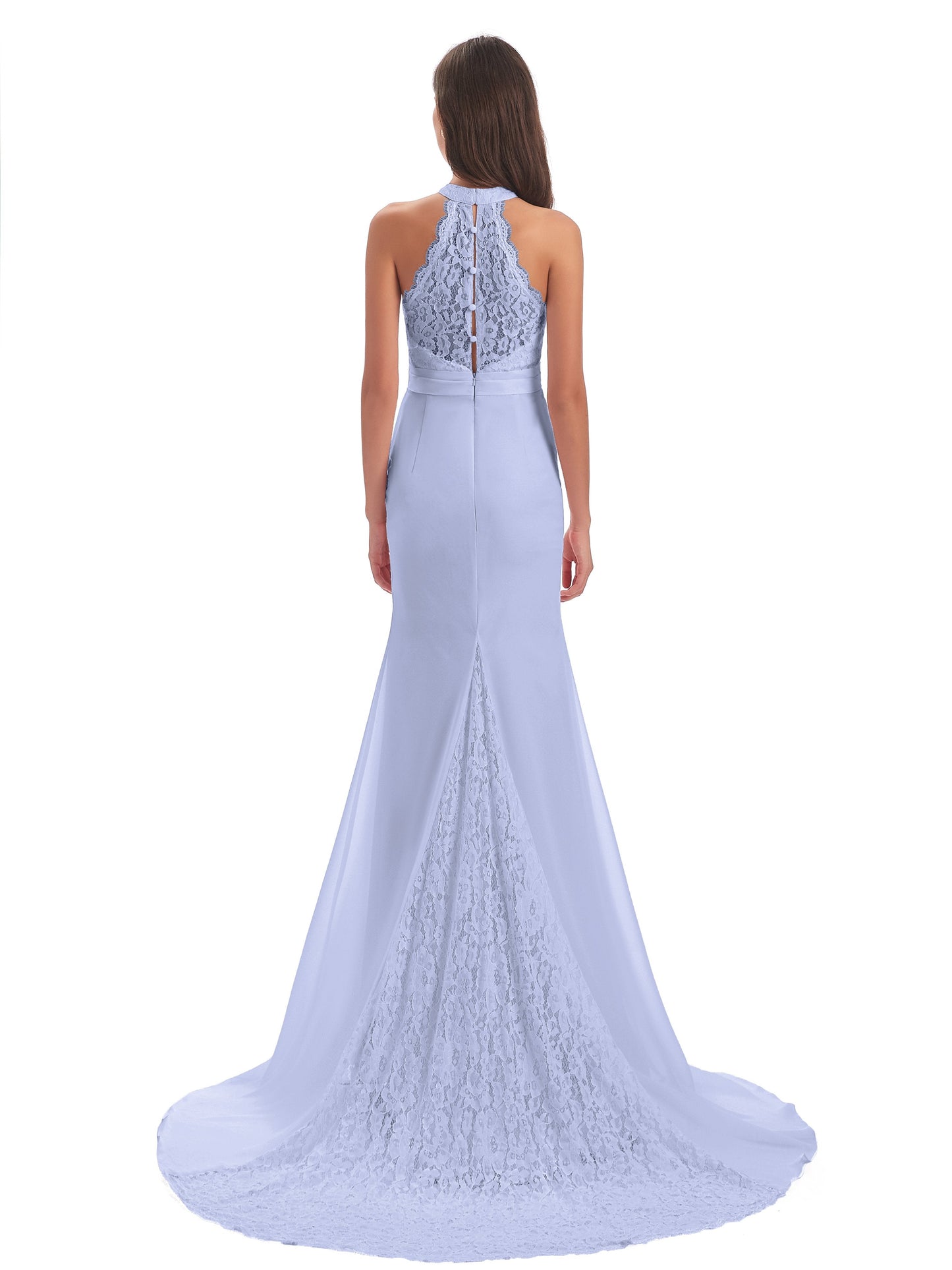 Jenny Court Train Halter Lace Bridesmaid Dresses