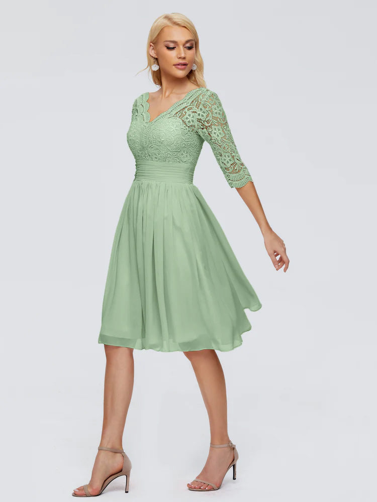 Jordyn Knee Length Lace Bridesmaid Dresses