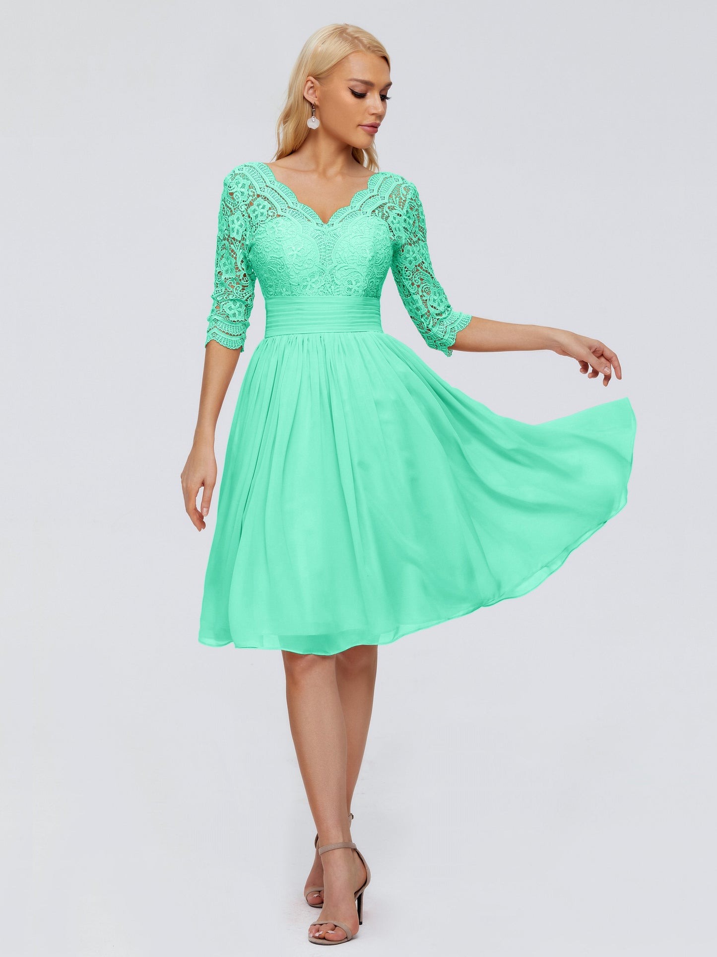 Jordyn Knee Length Lace Bridesmaid Dresses